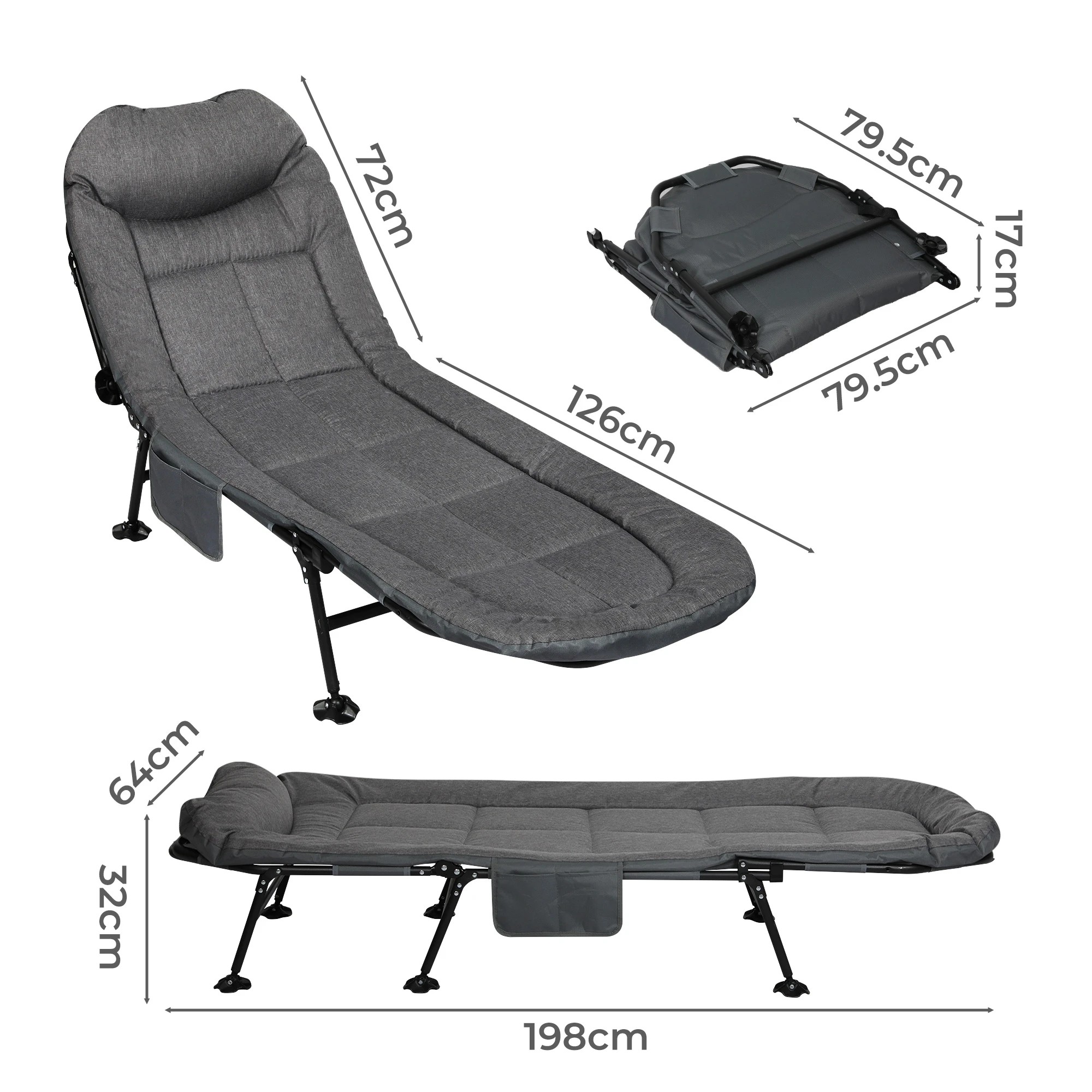 3 Levede Folding Bed Recliner - Grey, 3 of 9
