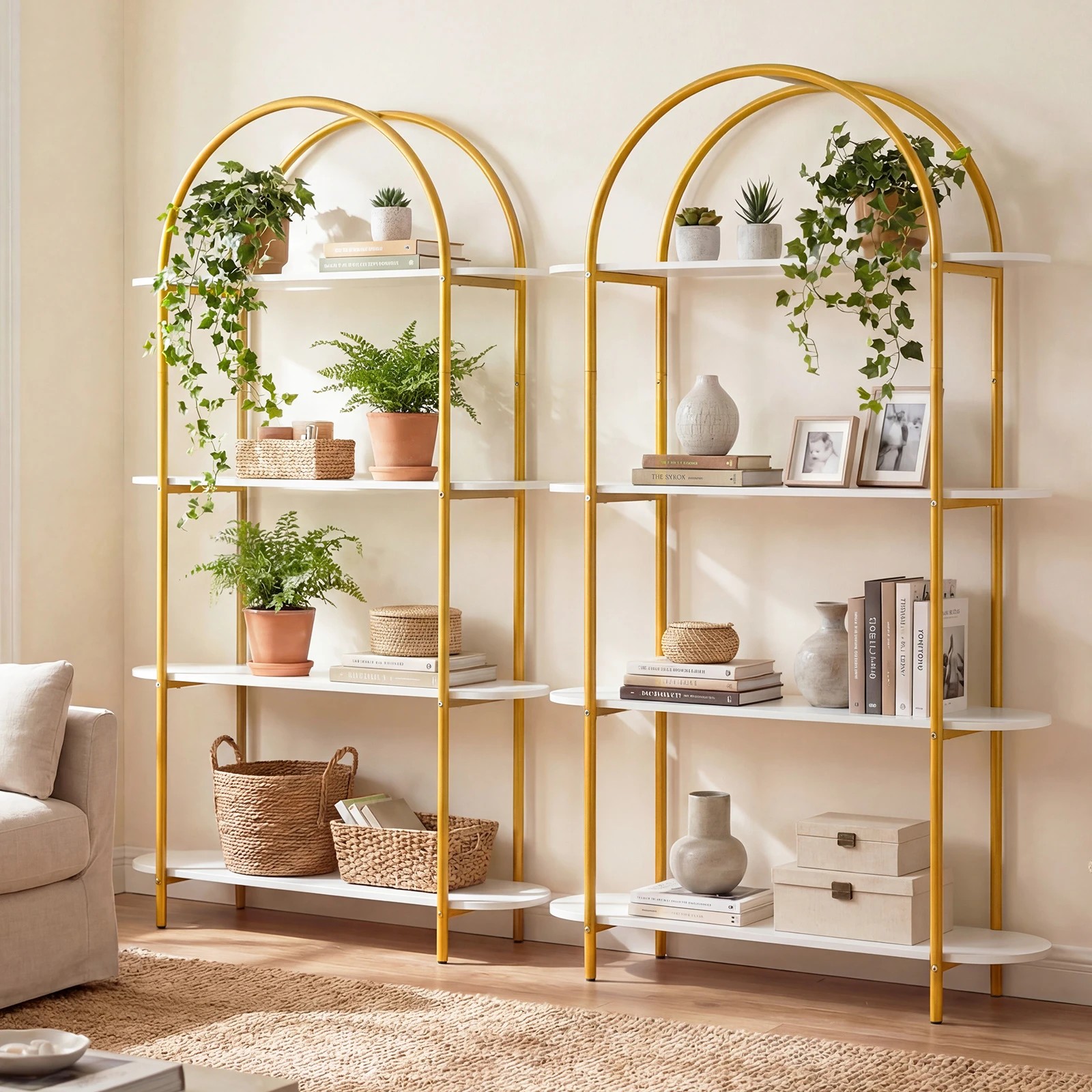 3 Costway Arched Bookshelf 4-Tier Open Bookcase Metal Display Storage Organizer Plant Stand - White, 3 of 4
