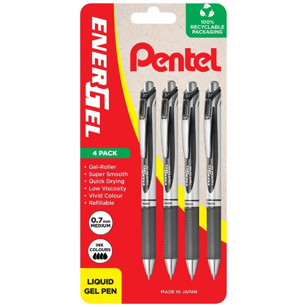 1 Pentel Energel BL77 Retractable Gel Pen Black 4 Pack, 1 of 5