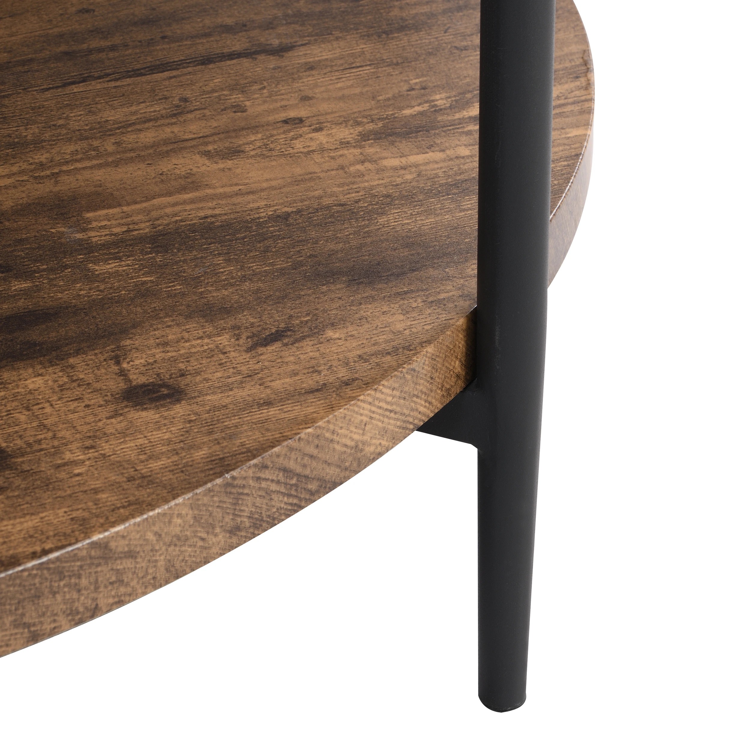 8 IHOMDEC 2-Tier Wooden Round Coffee Table - Brown, 8 of 10