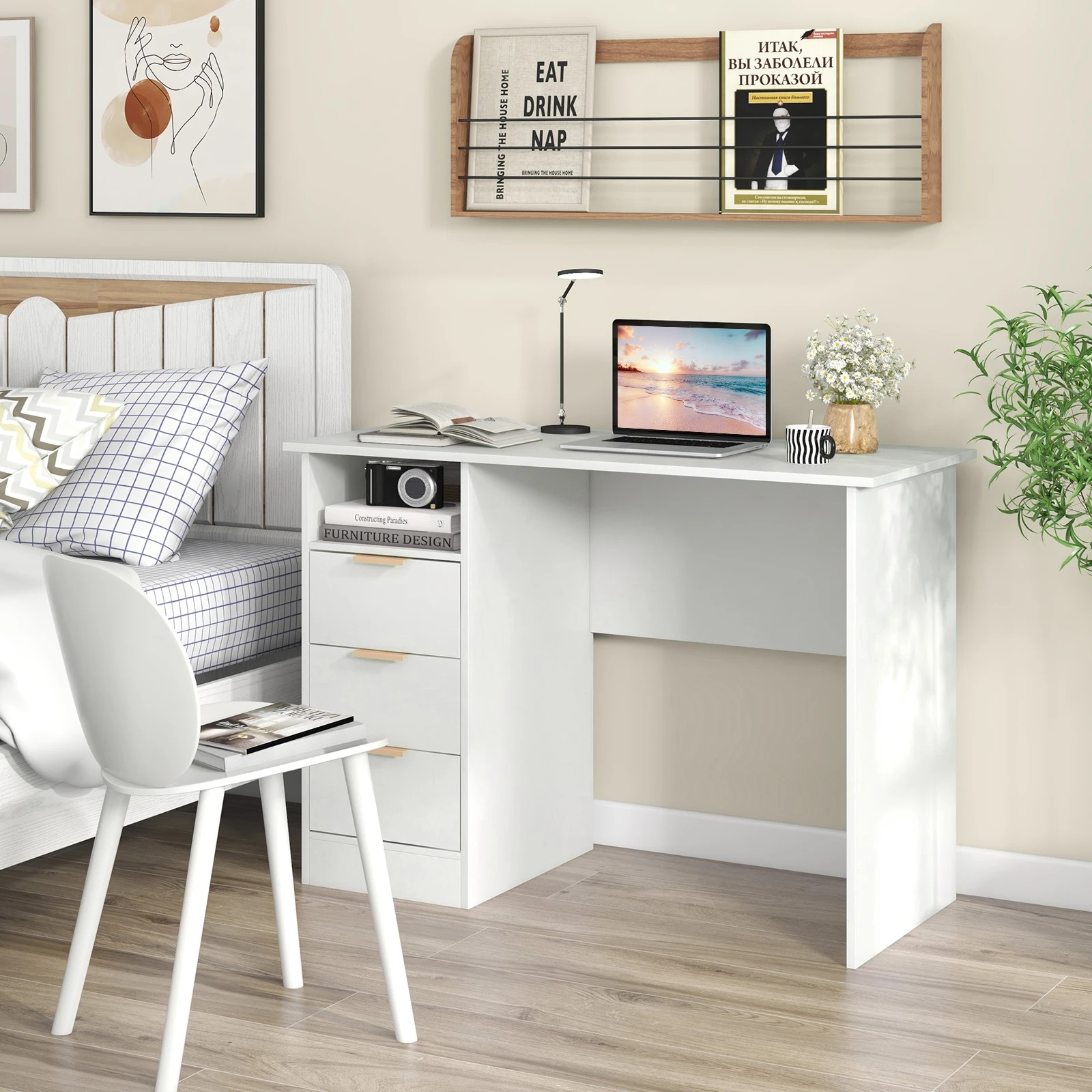 5 Costway 108cm Home Office Desk w/Charge Station PC Desk Workstation, 5 of 6