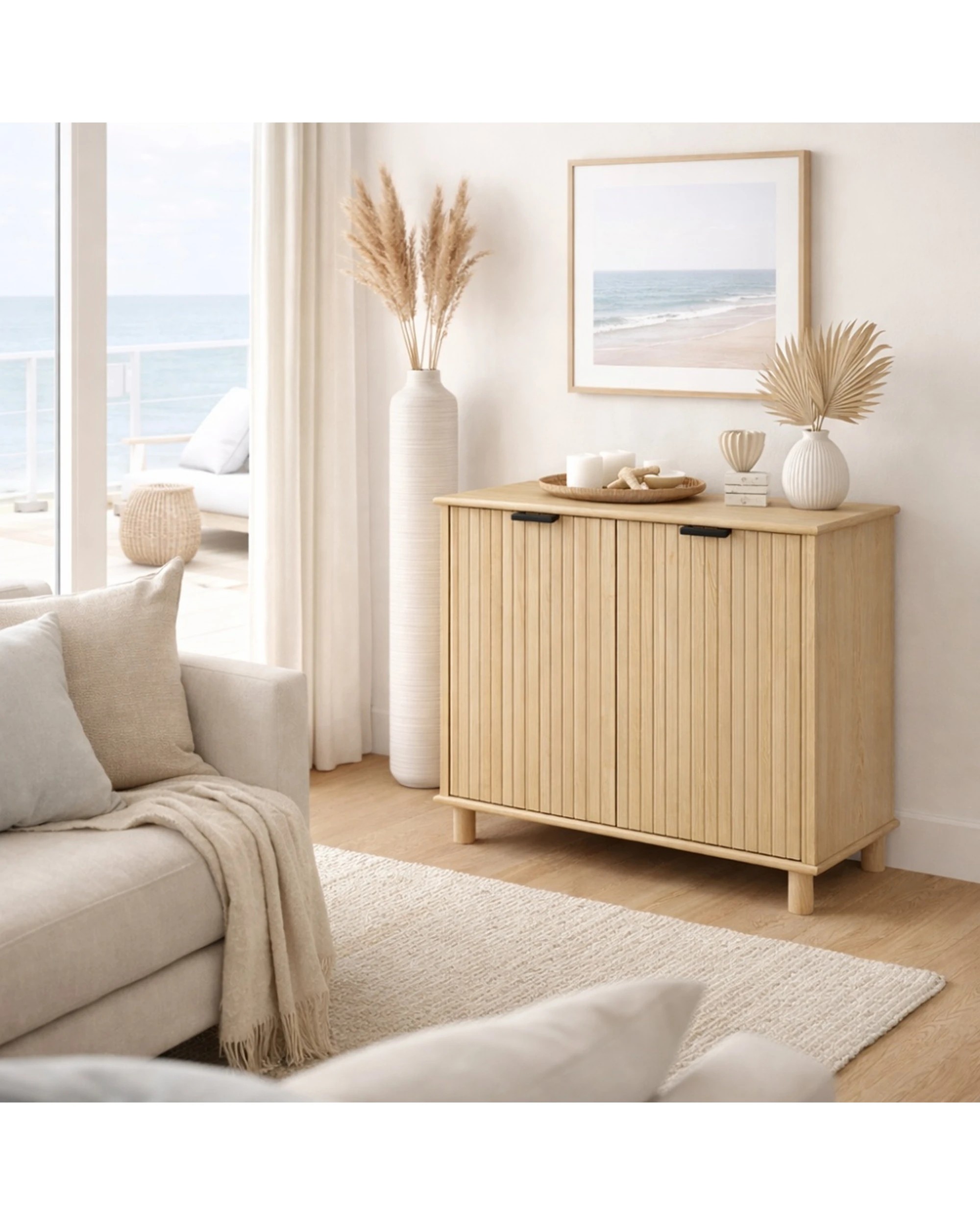3 Alpine Bay Sorrento 2 Door Vertical Groove Sideboard Cupboard Decor Swedish Oak - Natural, 3 of 9