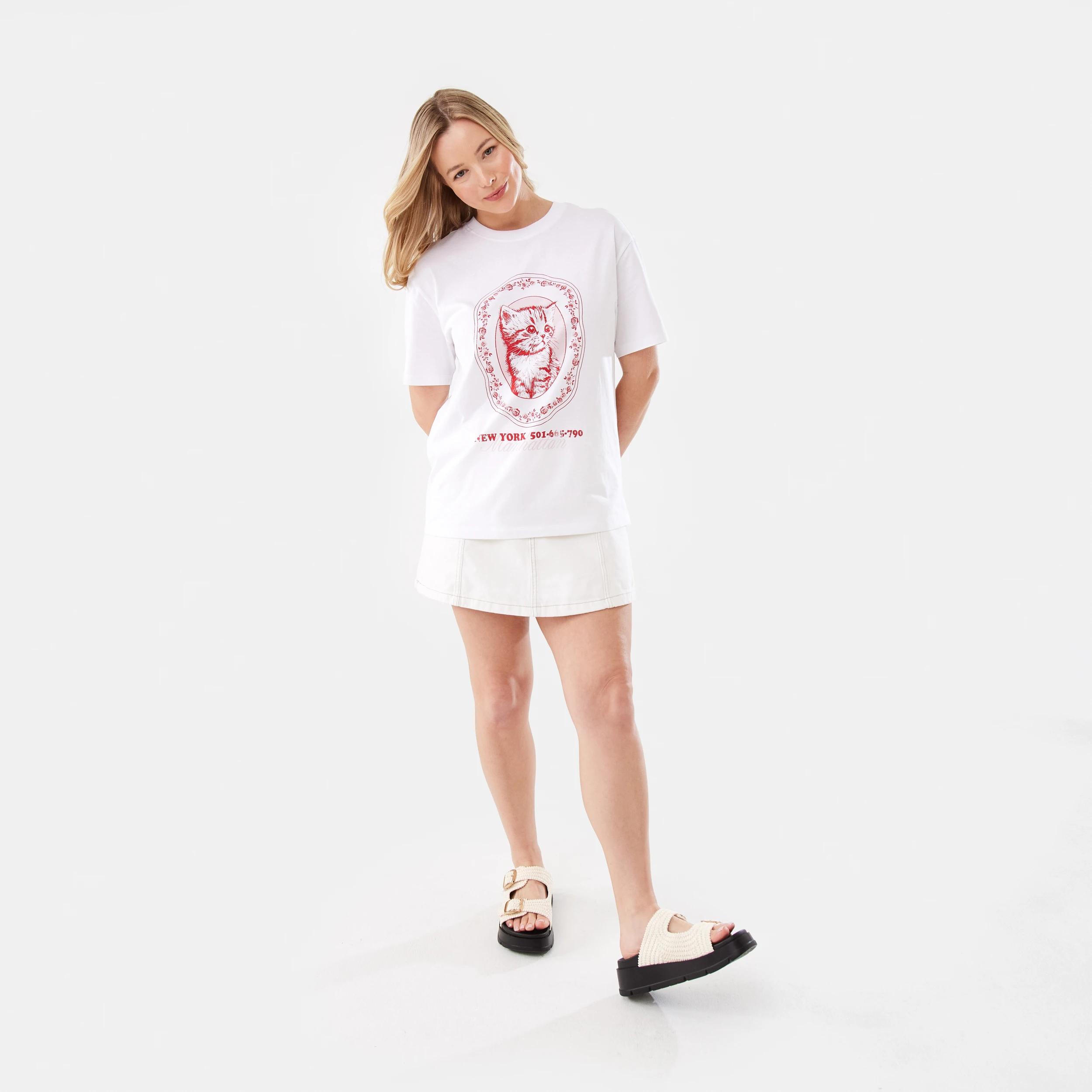 2 Short Sleeve Oversized Boyfriend T-shirt Cute Cat, 2 of 8