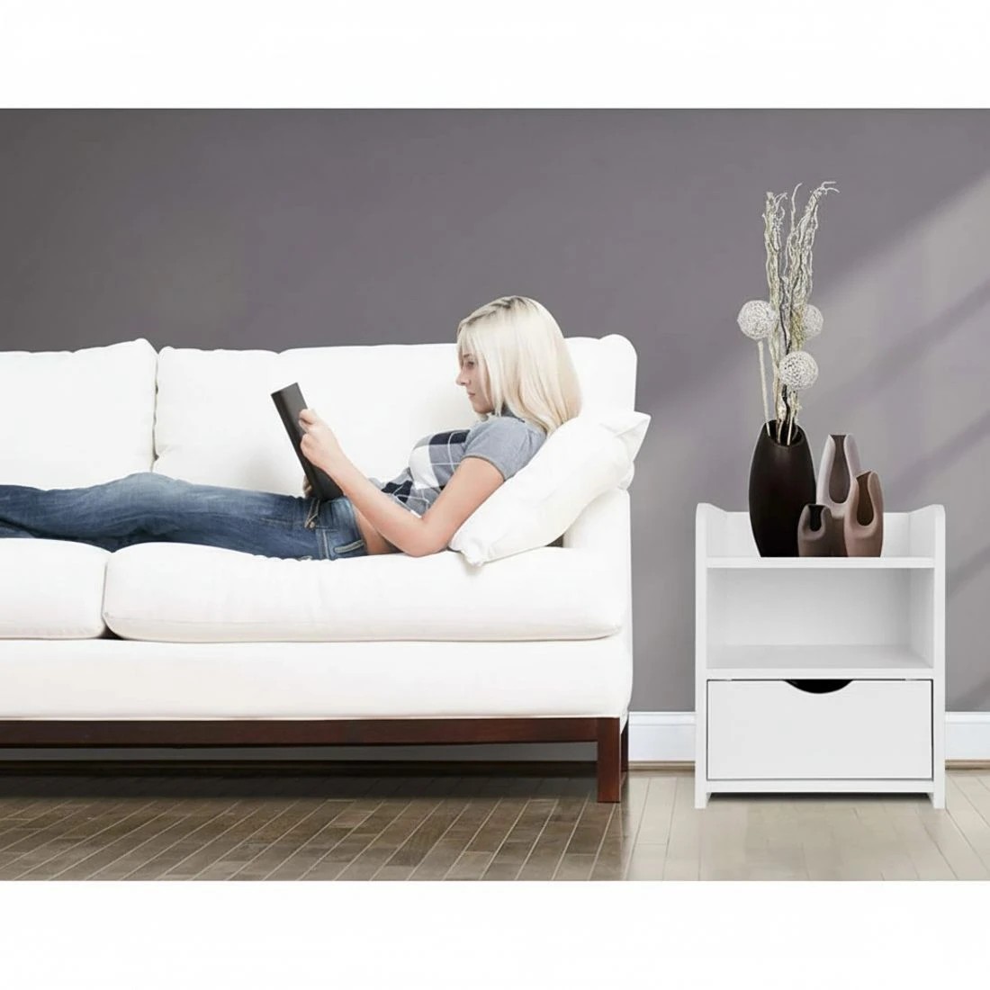 7 Artiss 2X Bedside Table 1 Drawer with Shelf - FARA - White, 7 of 8
