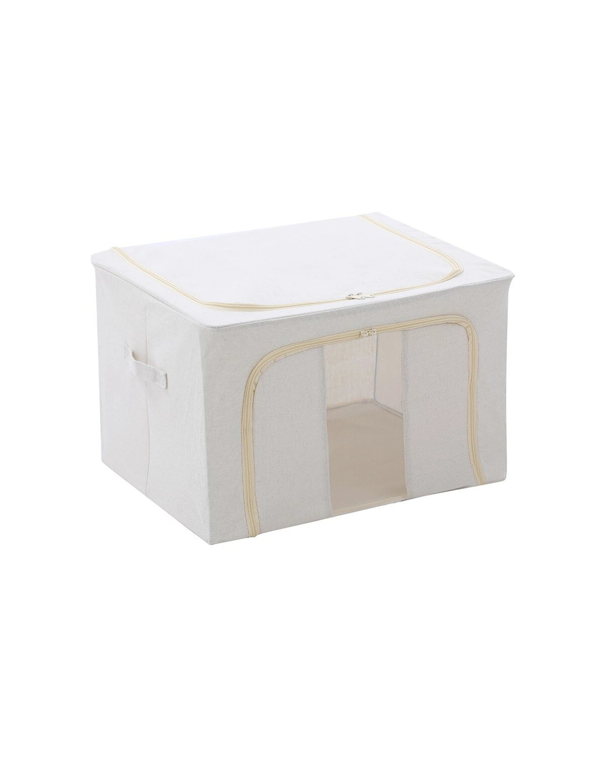 1 Boxsweden Kloset Linen Storage Box Metal Frame Zippered Handles 50x40x33cm - White, 1 of 5
