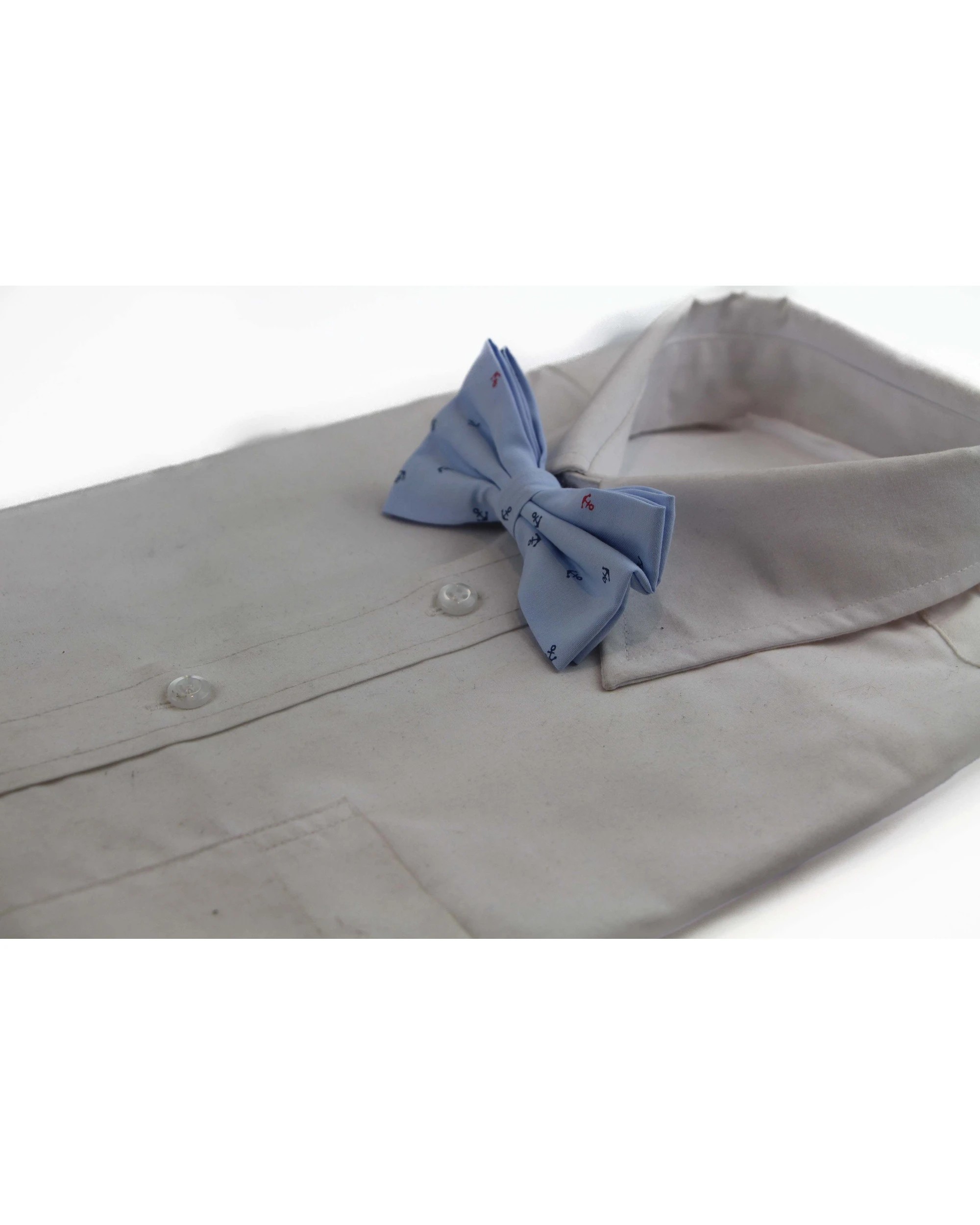 1 Zasel Mens Light Blue Preppy Anchor Patterned Cotton Bow Tie, 1 of 2