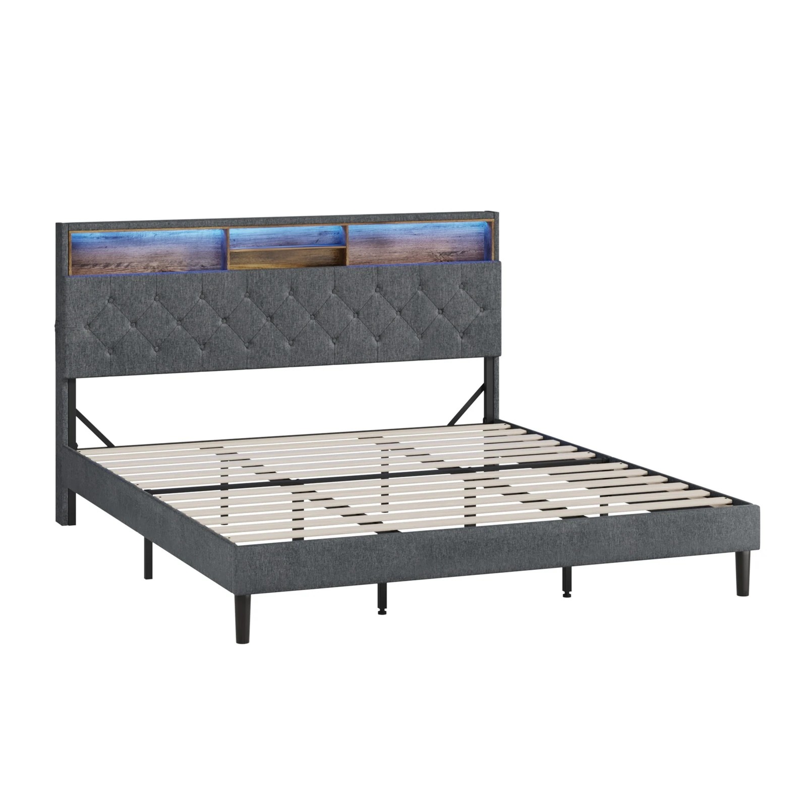 9 Oikiture King Bed With Led Storage Bedhead Bed Frame
 - Grey, 9 of 10