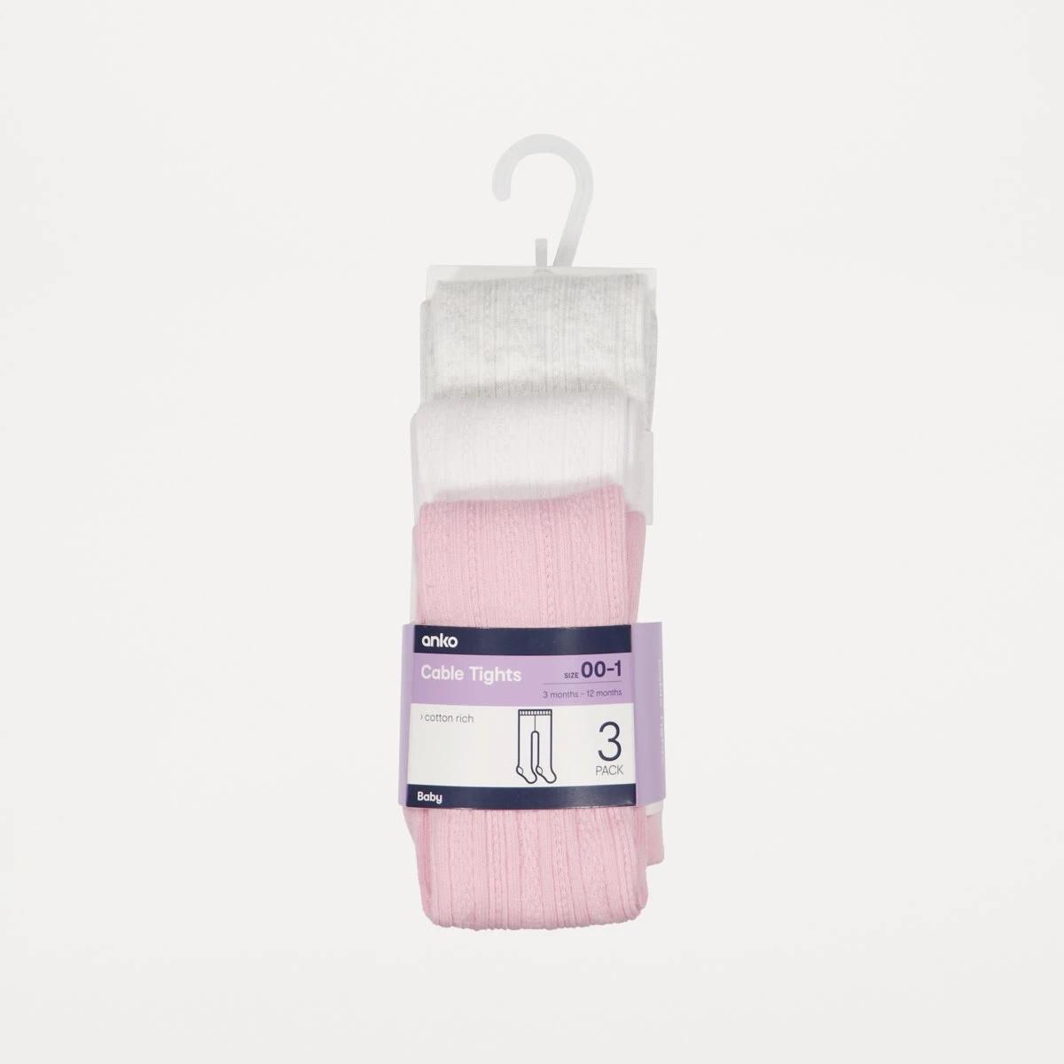 6 3 Pack Cable Tights Pink White, 6 of 6