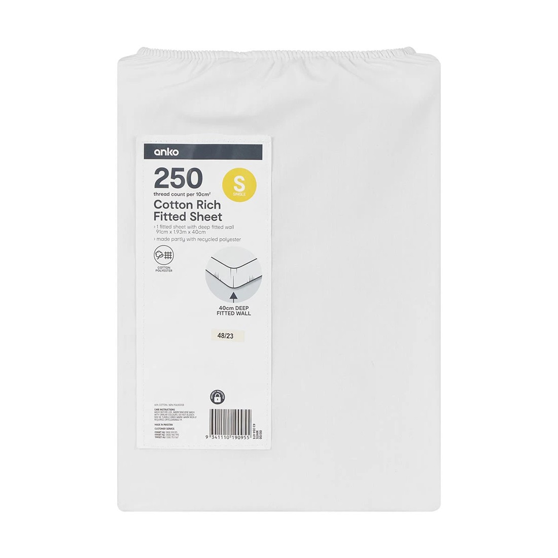 4 250 Thread Count Cotton Rich Fitted Sheet - Single Bed, White, 4 of 4
