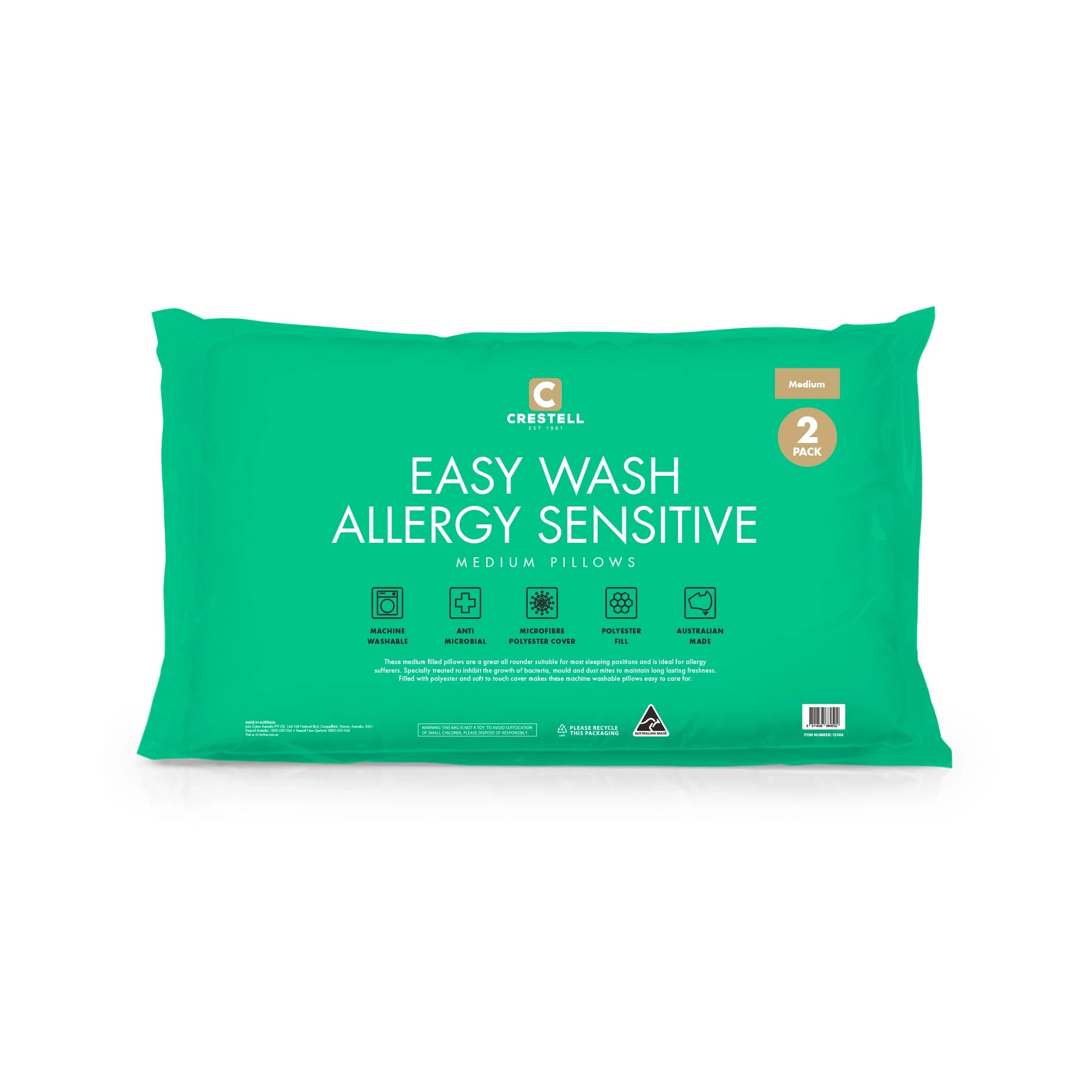 1 2 Pack Crestell Easy Wash Allergy Sensitive Medium Pillows