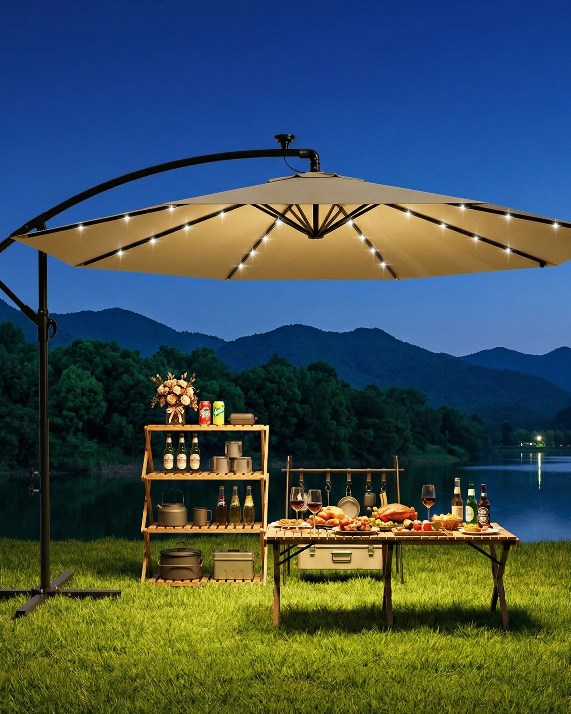 8 Advwin Outdoor Umbrella Cantilever 3m with Solar LED Lights - Beige, 8 of 8