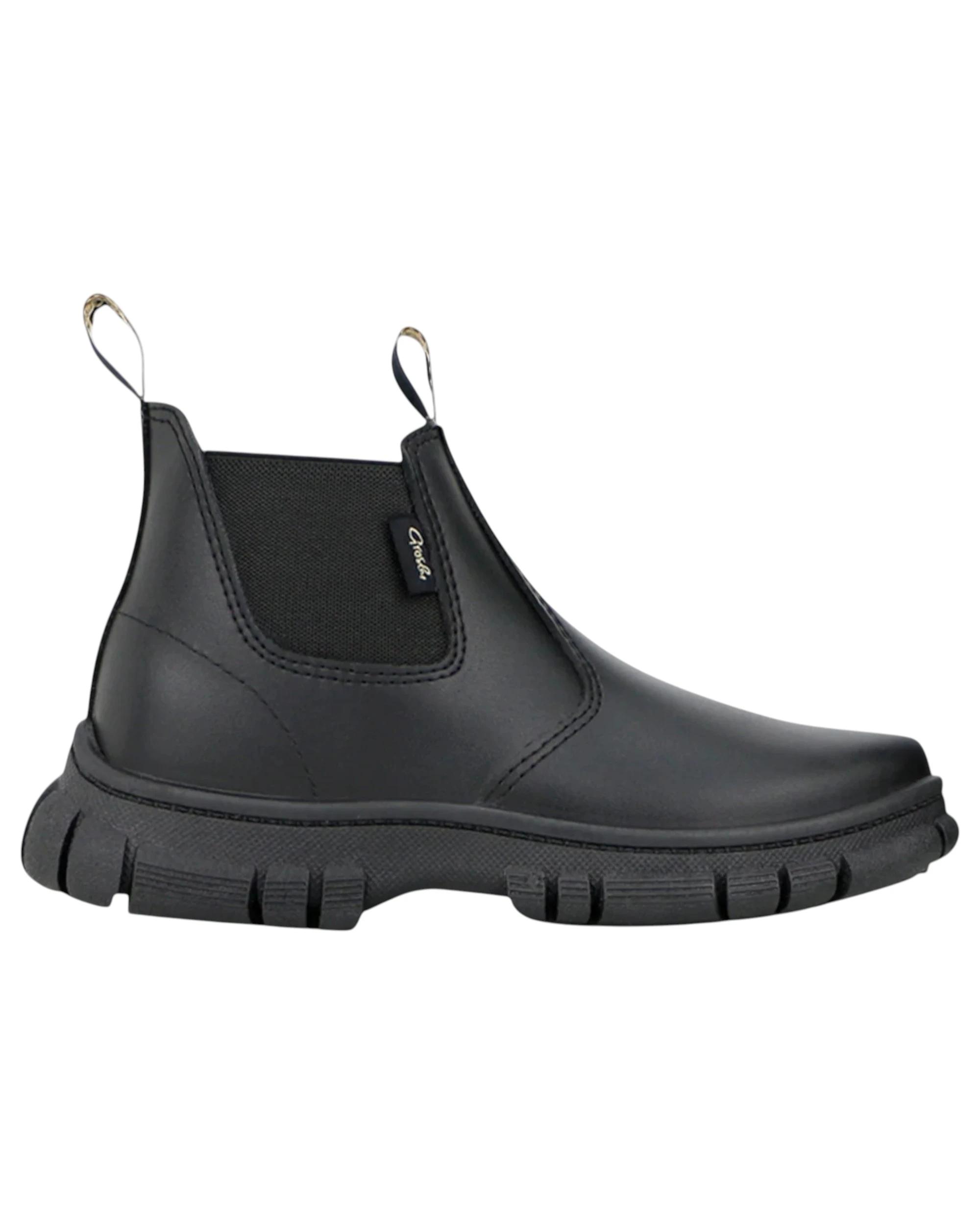 4 Grosby New Ranch Junior Boys Boots Black School Leather Slip On Shoes BLACK, 4 of 4