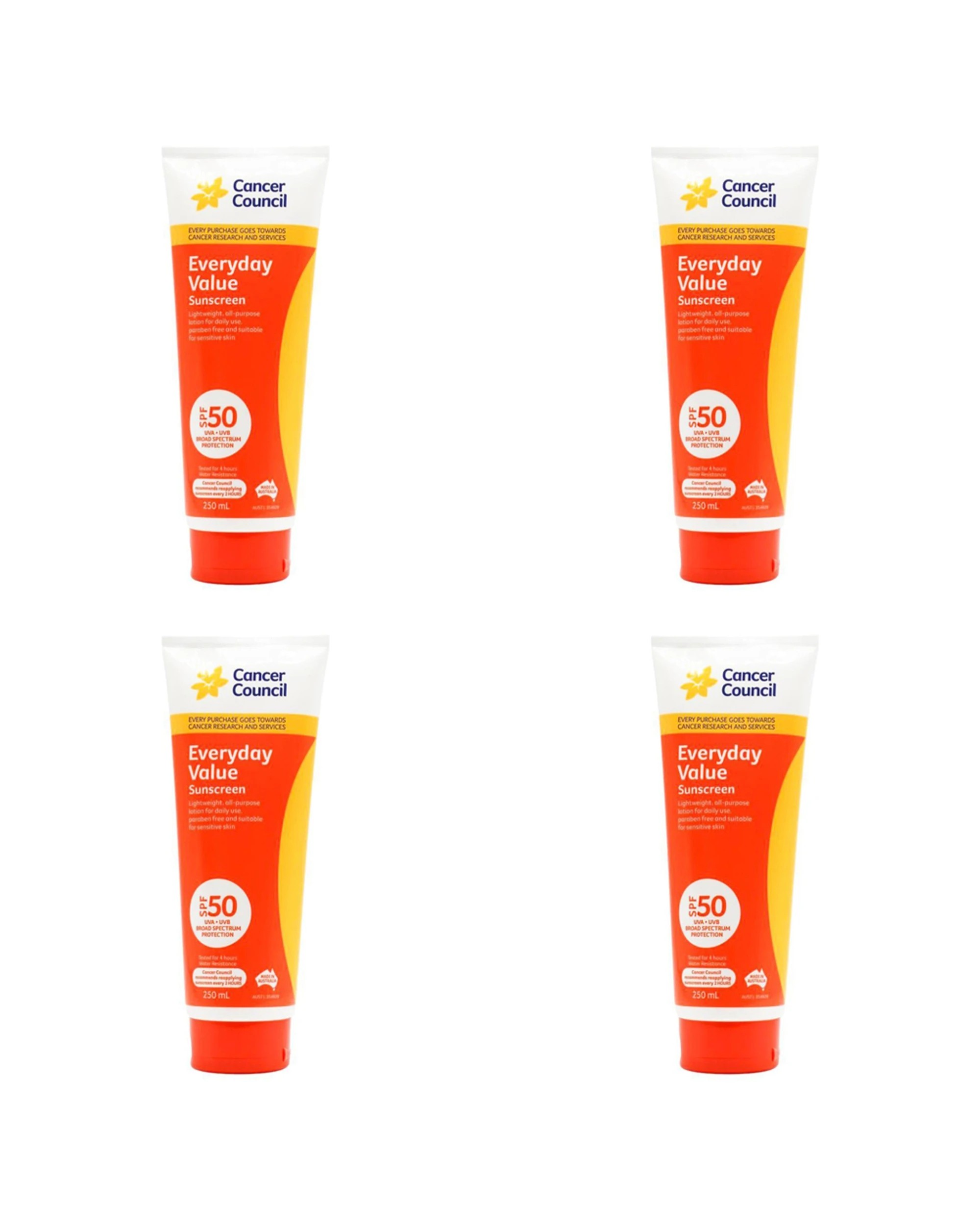 1 Cancer Council 4PK Everyday Value Sunscreen SPF50 Lotion 250ml - Multi, 1 of 4