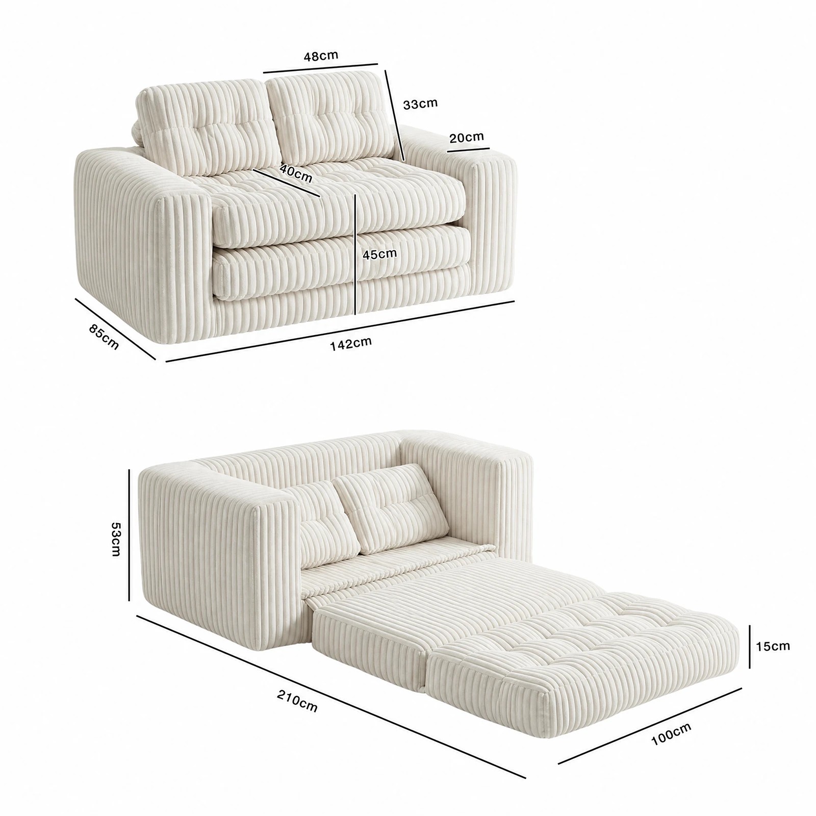 2 Advwin Folding Sofa Bed 2 in 1 Convertible Floor Loveseat Sofa - Beige, 2 of 8