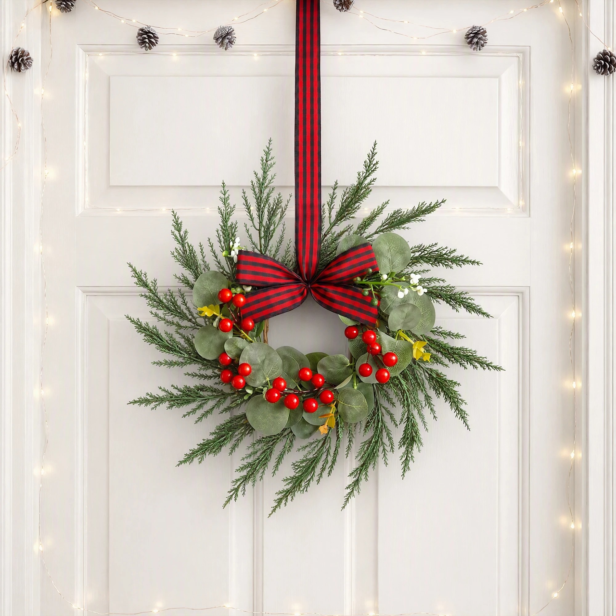 6 Jingle Jollys 6x Christmas Wreath Garland 26cm Wreaths Berries Bow - Green, 6 of 9
