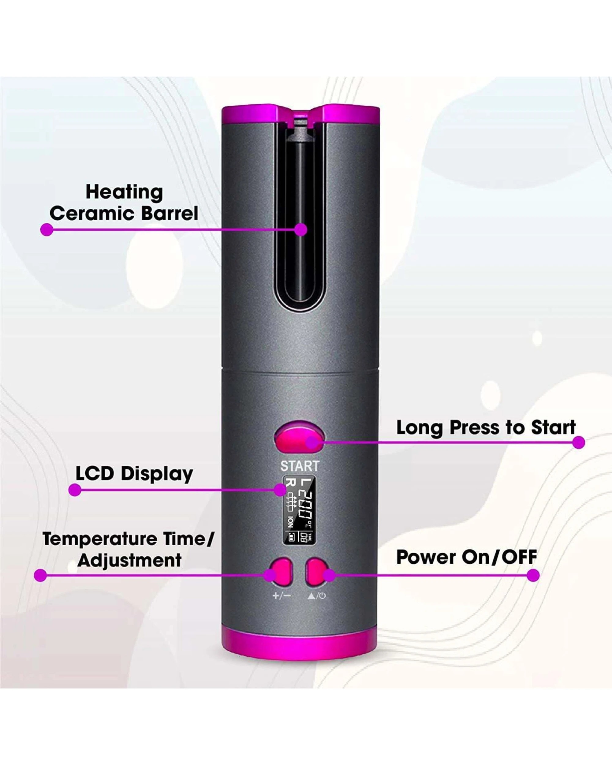 5 Lenoxx Cordless Ceramic Automatic Hair Curler for Portable Hair Styling, 5 of 5
