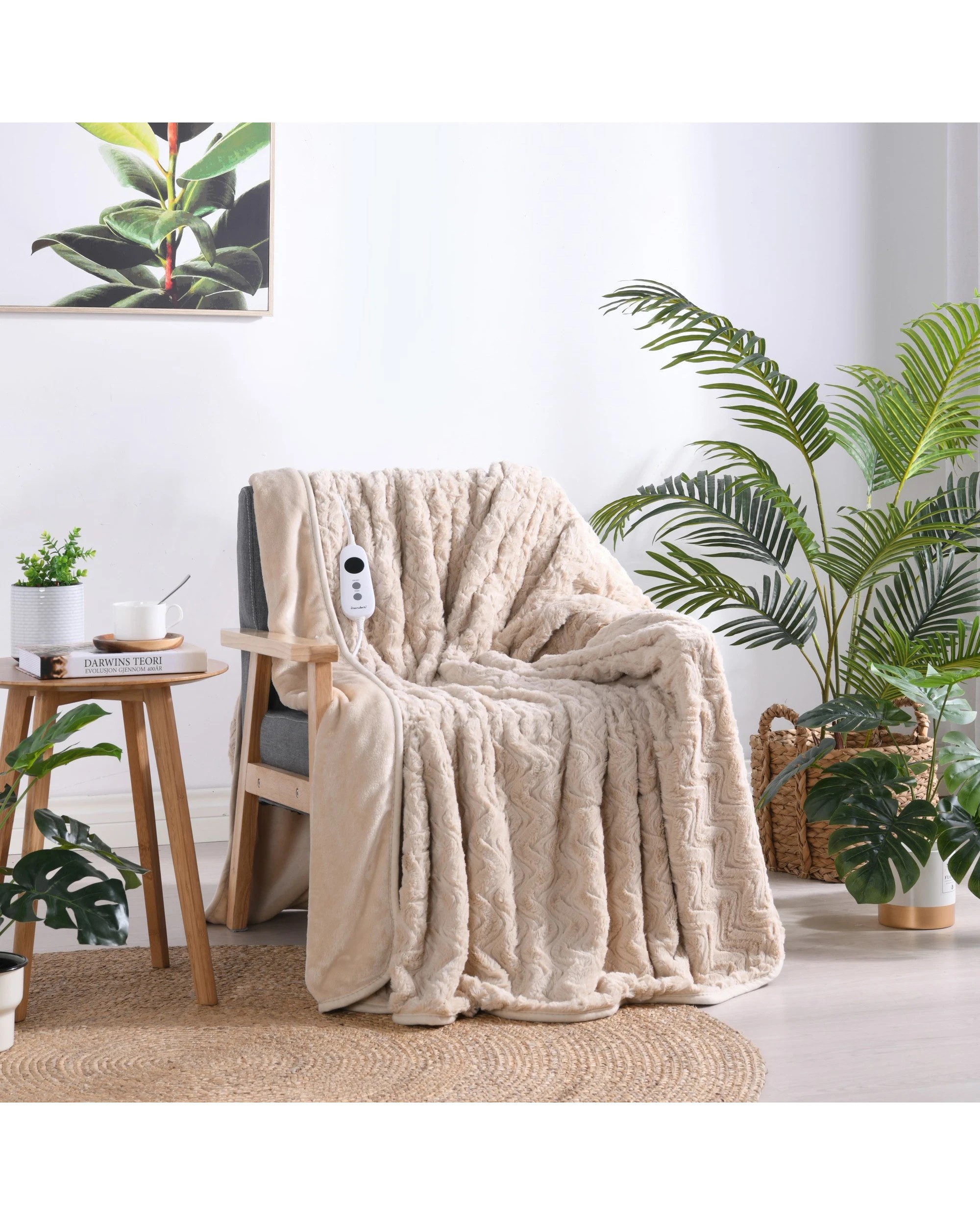 1 Dreamaker Felix 500gsm Faux Fur Heated Throw 180x200cm - Natural, 1 of 7