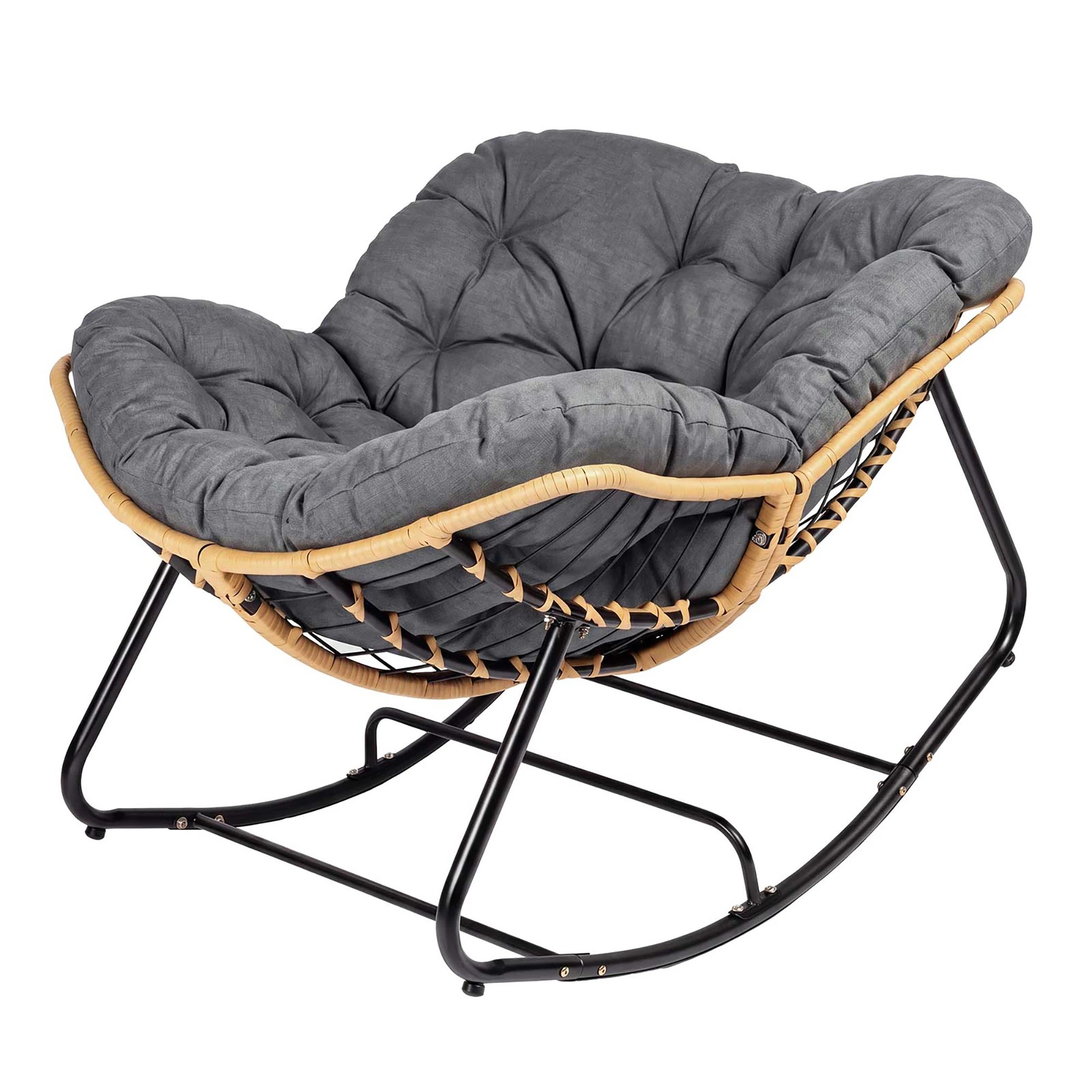 1 Levede Rocking Chair with Thick Cushion PE Rattan Silent Strip Indoor Patio Grey, 1 of 8