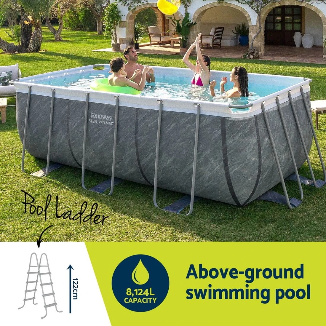 4 Bestway Swimming Pool 412x201x122cm Steel Frame Pool Set w/Pump Ladder - Grey, 4 of 10