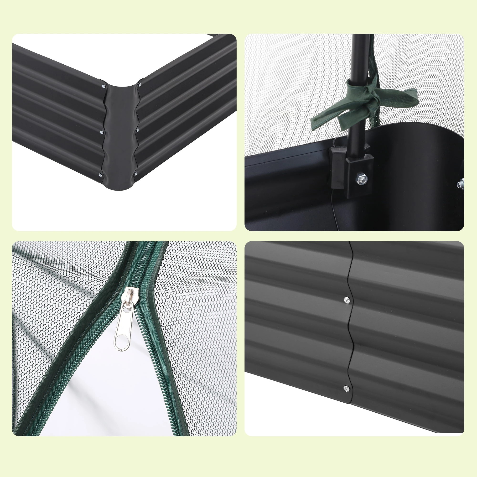7 Green Fingers Raised Garden Bed with Mesh Netting Galvanised Planter Box Bird Proof 180x90x120cm - Black, 7 of 9