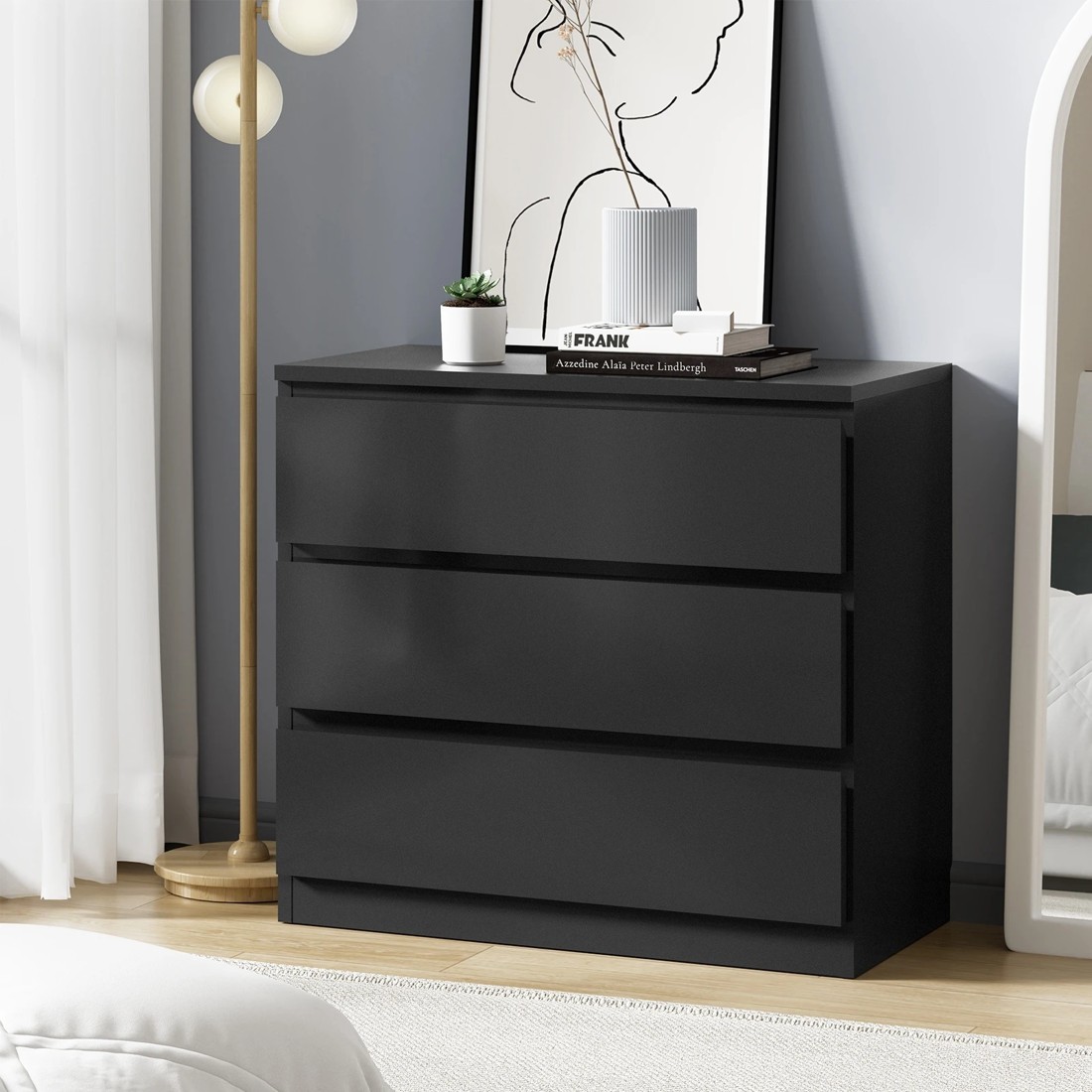 2 Oikiture 3 Chest Of Drawers Lowboy Dresser Table Storage Cabinet Bedroom
 - Black, 2 of 10