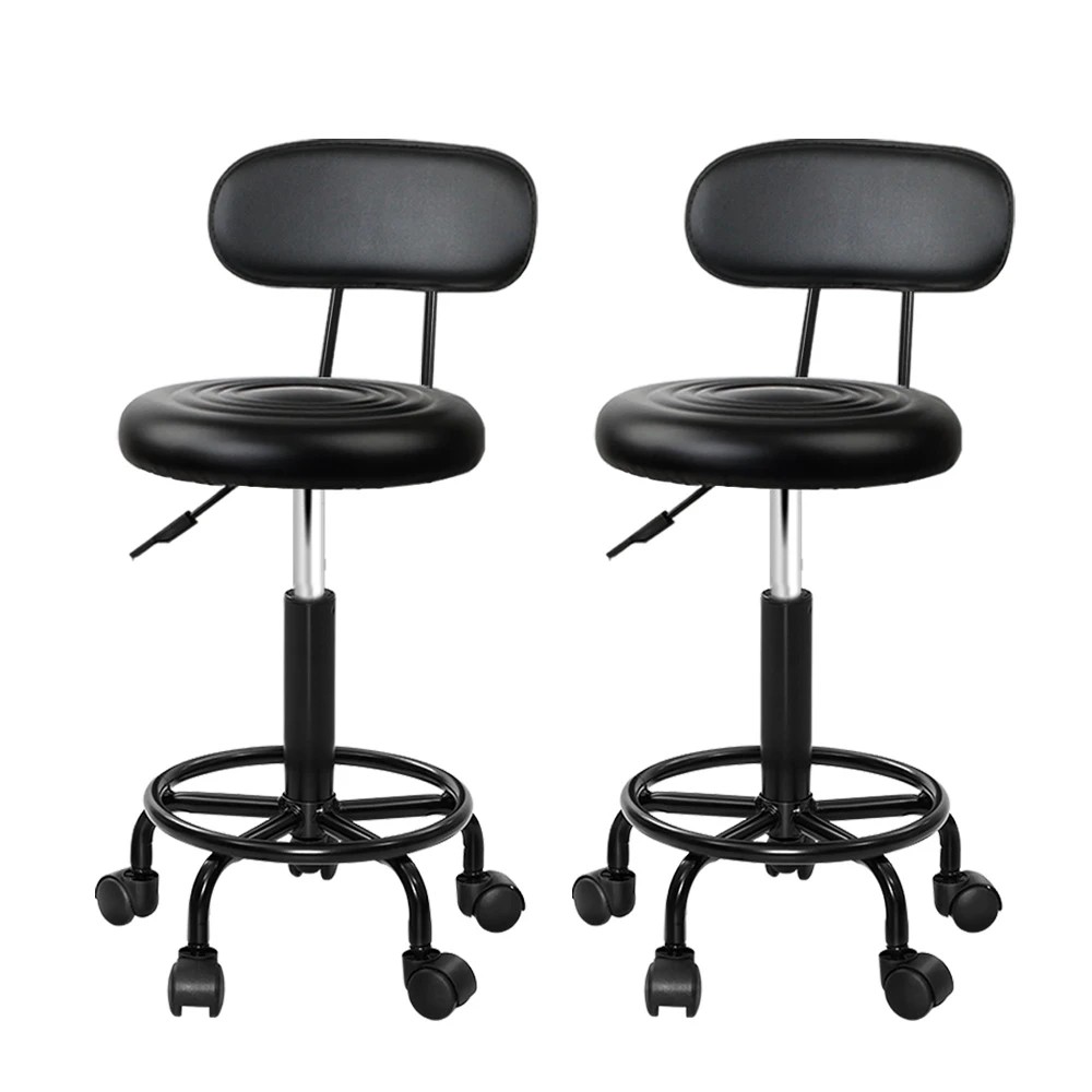 1 Artiss 2x Salon Stool Swivel Chair Backrest - Black, 1 of 5