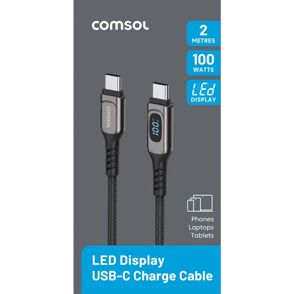 2 Comsol USB-C to USB-C LED Display Cable 2m, 2 of 5