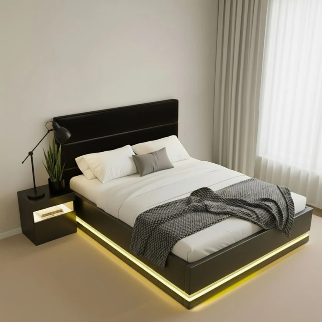 4 Artiss RGB LED Double Bed Frame with Beside Table Set 16 Colour Mood Lighting - Black, 4 of 8