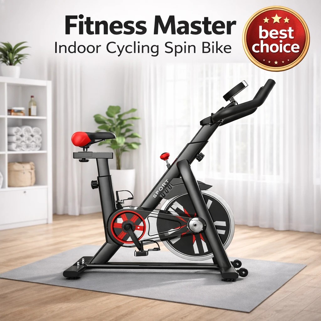 2 Fitness Master Fitness Master Exercise Spin Bike 8kg Flywheel Belt Drive Lcd Monitor Black Home Gym, 2 of 7