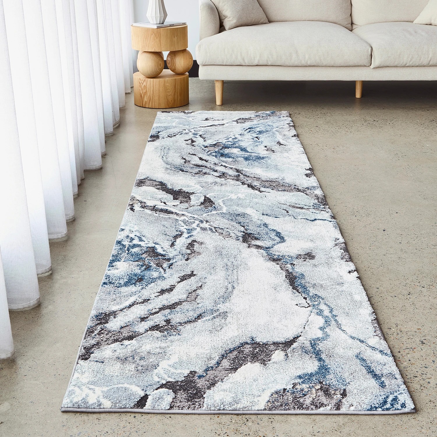 1 Common Ground Rugs Stonefall 222 500x80cm - Extra Large Runner Power Loomed Pet Friendly Rug - Blue, 1 of 7