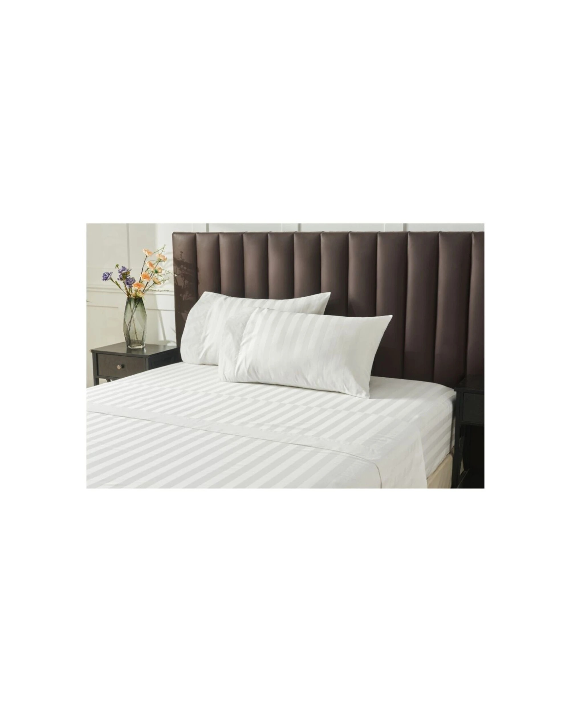 3 Grosvenor House 500TC Cotton Hotel Stripe Bed Bedding Sheet Set - King Bed - White, 3 of 7