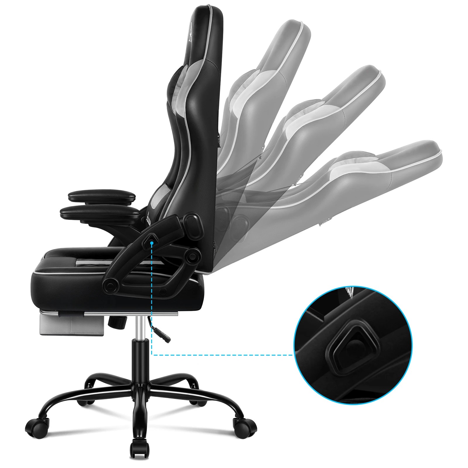 8 Alfordson Gaming Office Chair Massage Computer Footrest Leather - Grey, 8 of 10