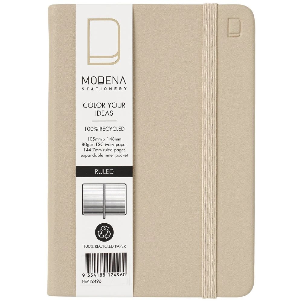 1 Modena A6 PU Ruled Notebook Beige, 1 of 5