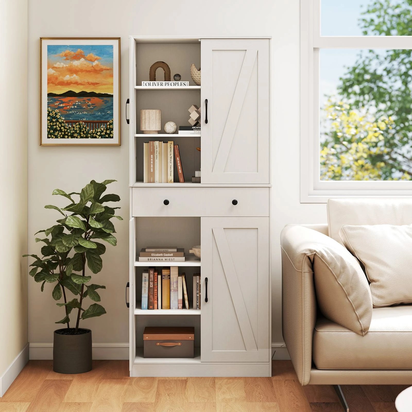 2 Costway 183cm Tall Kitchen Pantry Modern Cupboard Cabinet - White, 2 of 3