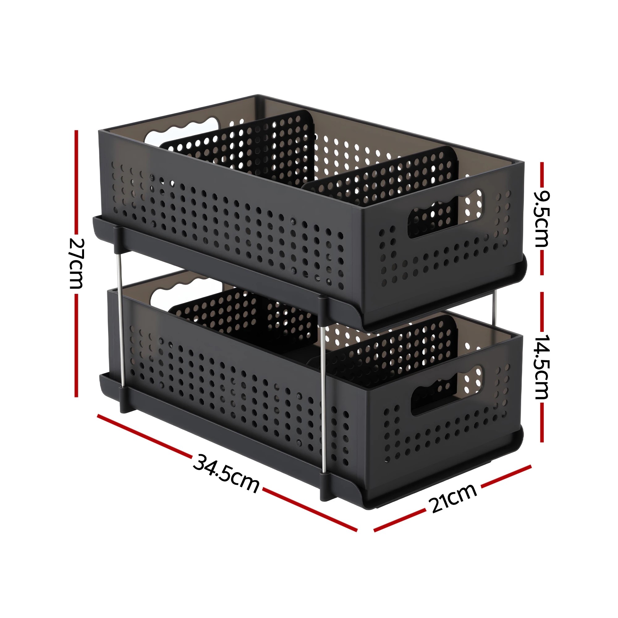 2 Artiss Under Sink Organizer 2 Tier Pull Out Drawer with Removable Baskets & Divider - Black, 2 of 3