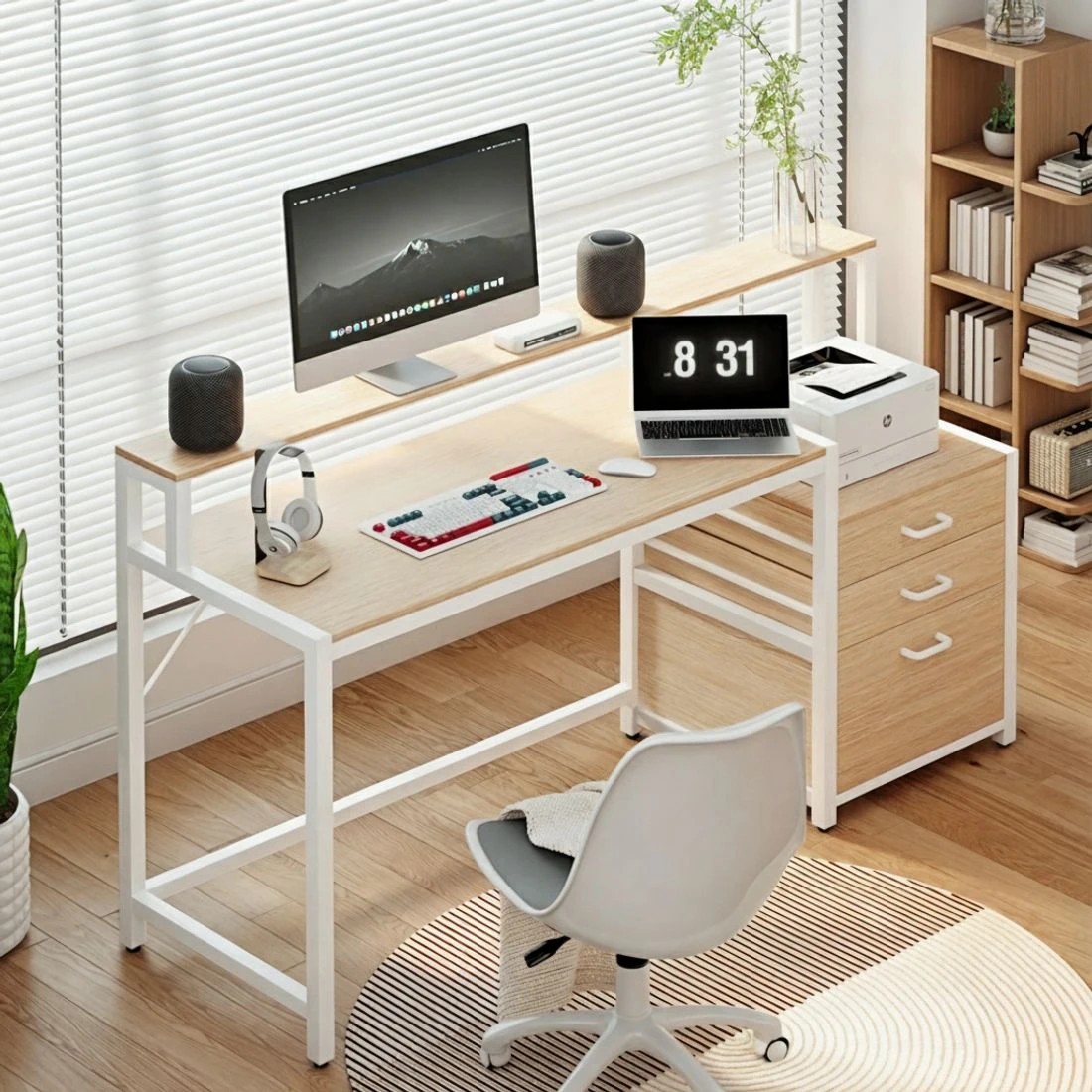 3 Artiss Computer Desk Home Office Study Table Desks w/Drawers Open Shelf Oak 160CM - Brown, 3 of 6