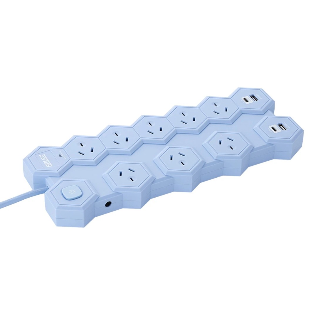 3 Arlec 8 Outlet Hexagon Wide Spaced Outlets & USB A & C Ports Powerboard - Blue, 3 of 7