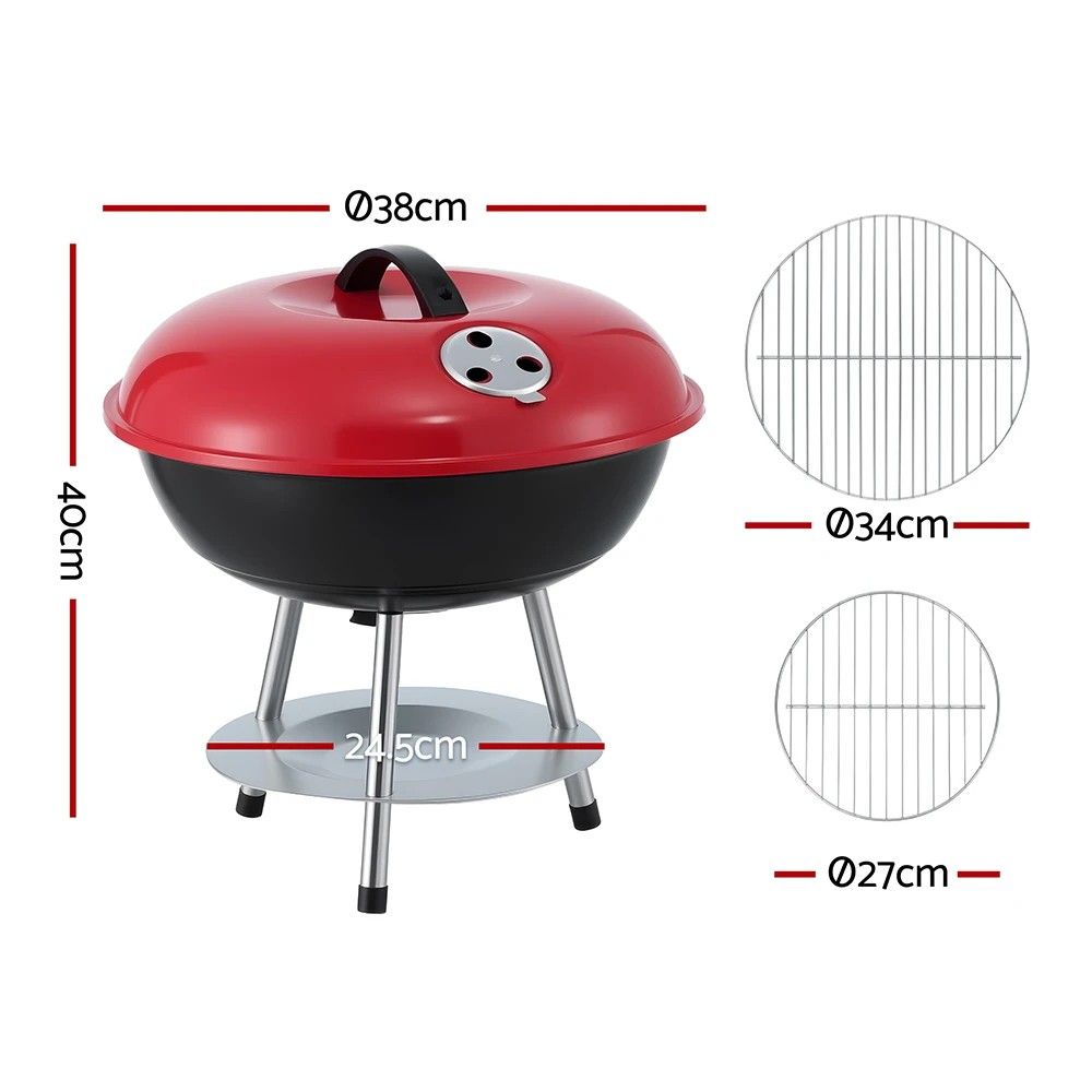 2 Grillz Charcoal BBQ Grill Portable with Lid for Camping Outdoor - Red, 2 of 6