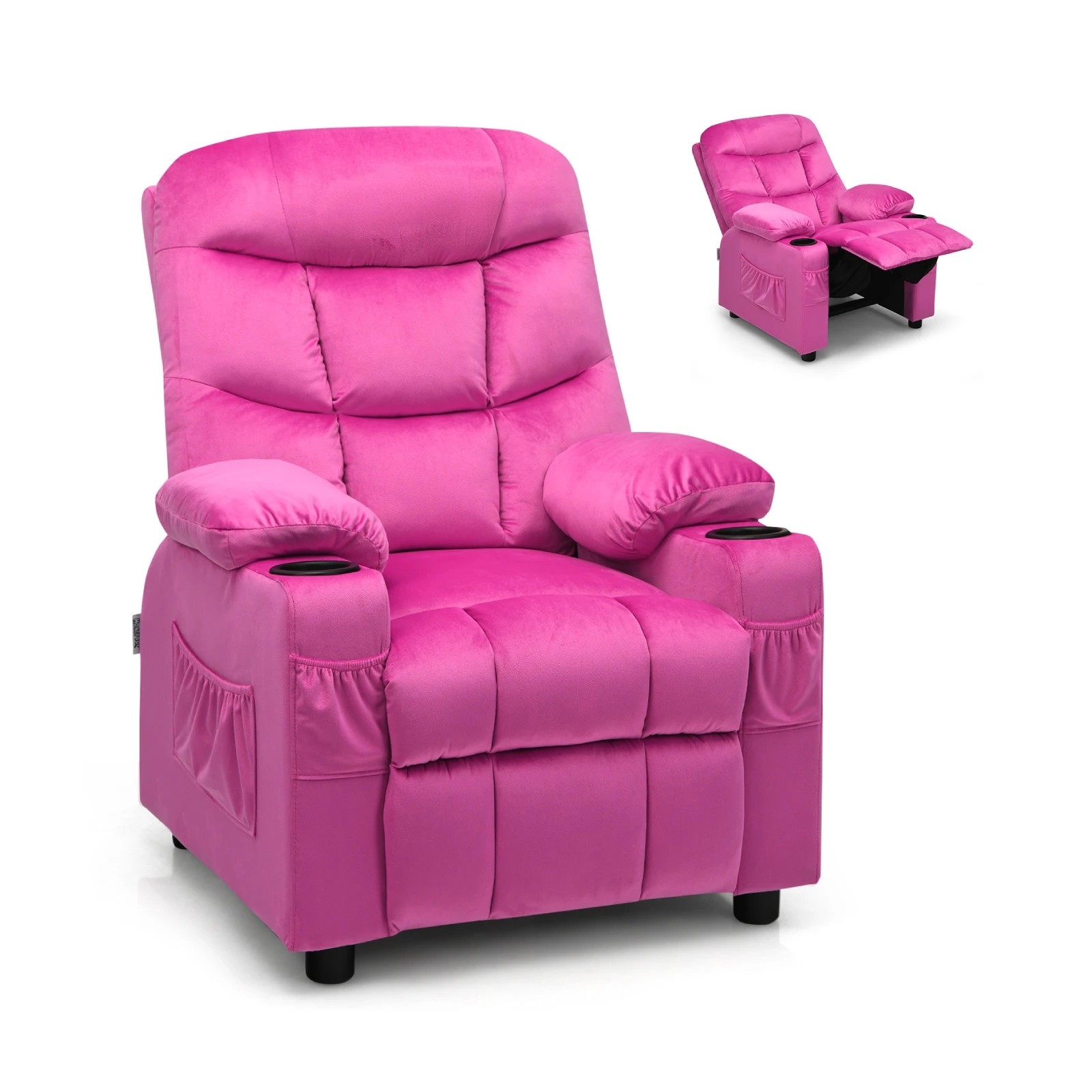 1 Costway Velvet Fabric AdjustableArmchair Recliner Chair w/Cup Holders - Pink, 1 of 3