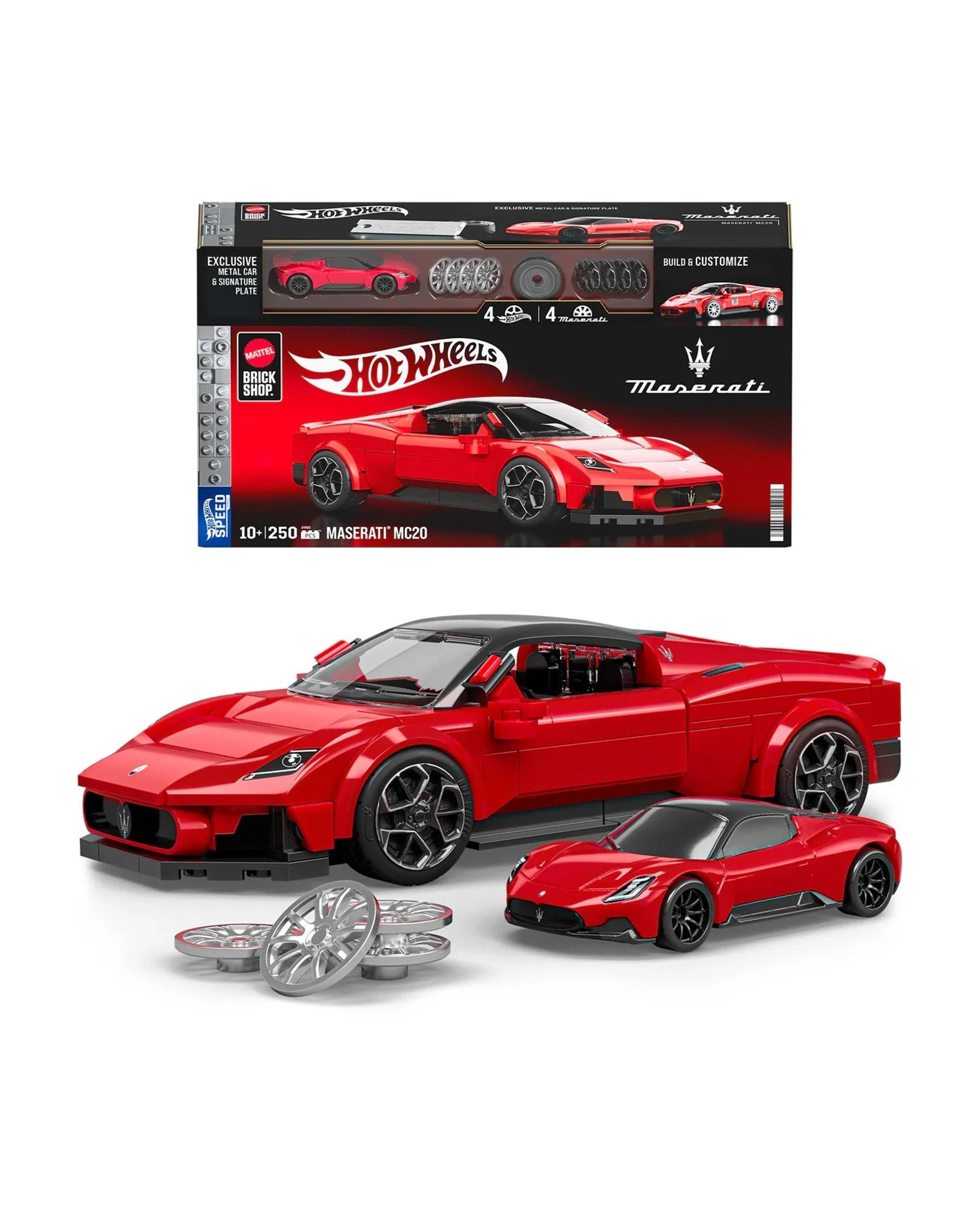 1 Mattel Brick Shop Hot Wheels Speed Series Maserati MC20 Building Set - Red, 1 of 10
