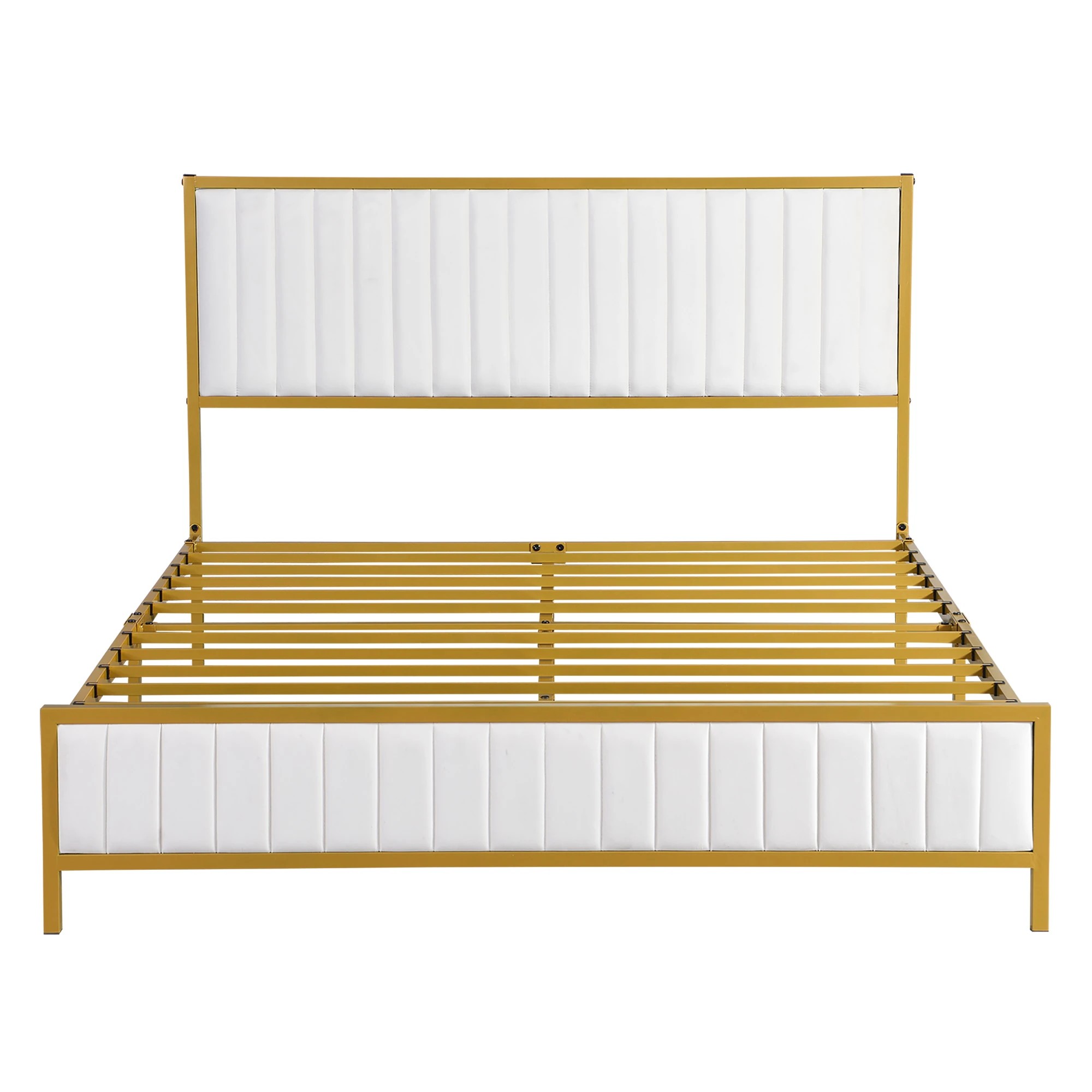 2 Levede Double  Bed Frame - White & Gold, 2 of 8