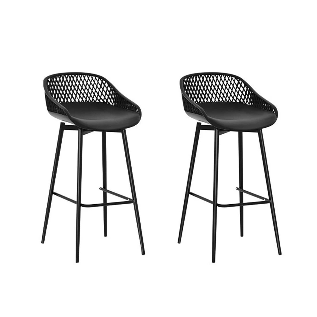 1 Gardeon 2PC Outdoor Bar Stools Plastic Metal Dining Chair Patio Furniture Garden - Black, 1 of 7