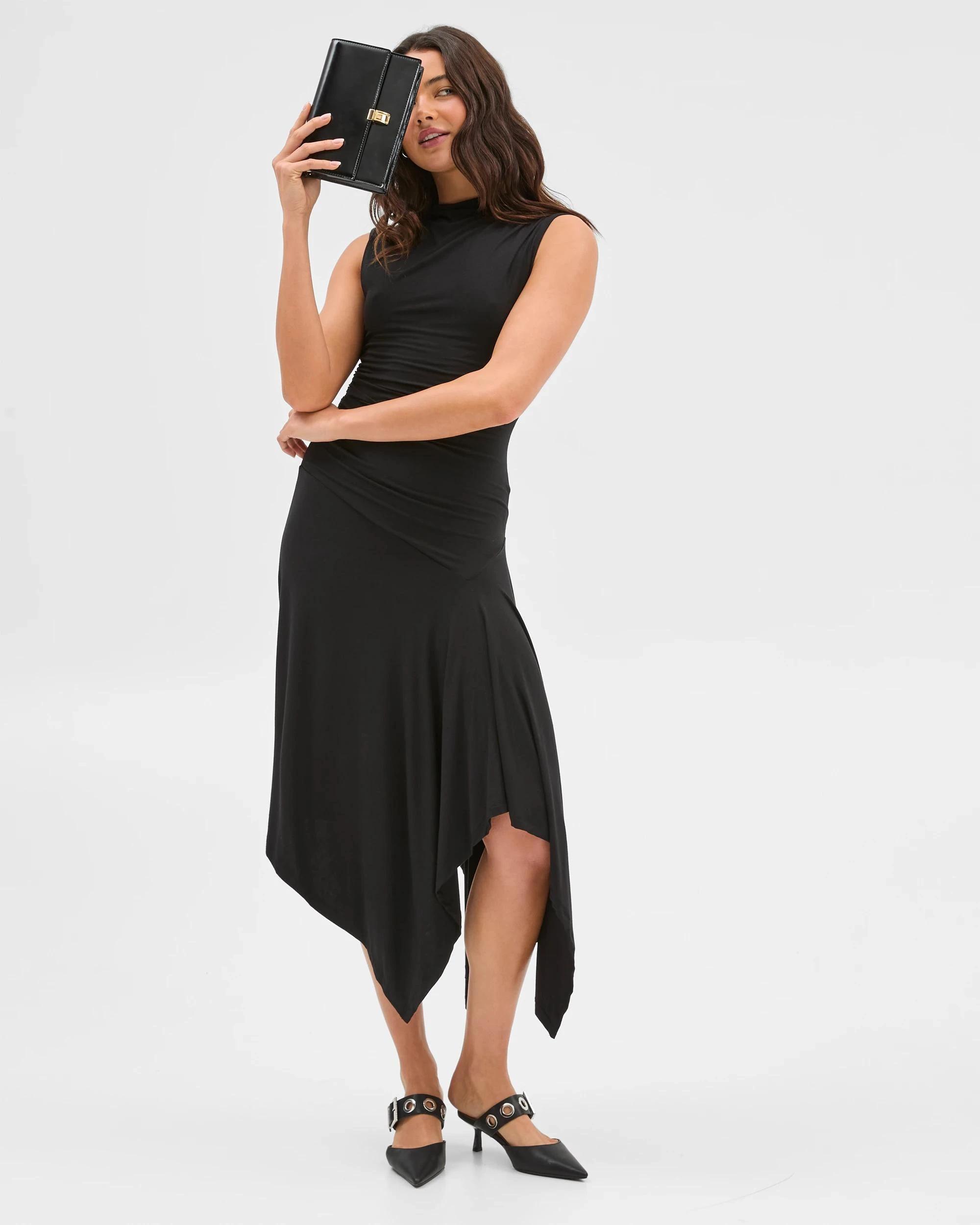 1 Drape Hanky Hem Midi Dress - Lily Loves BLACK, 1 of 7