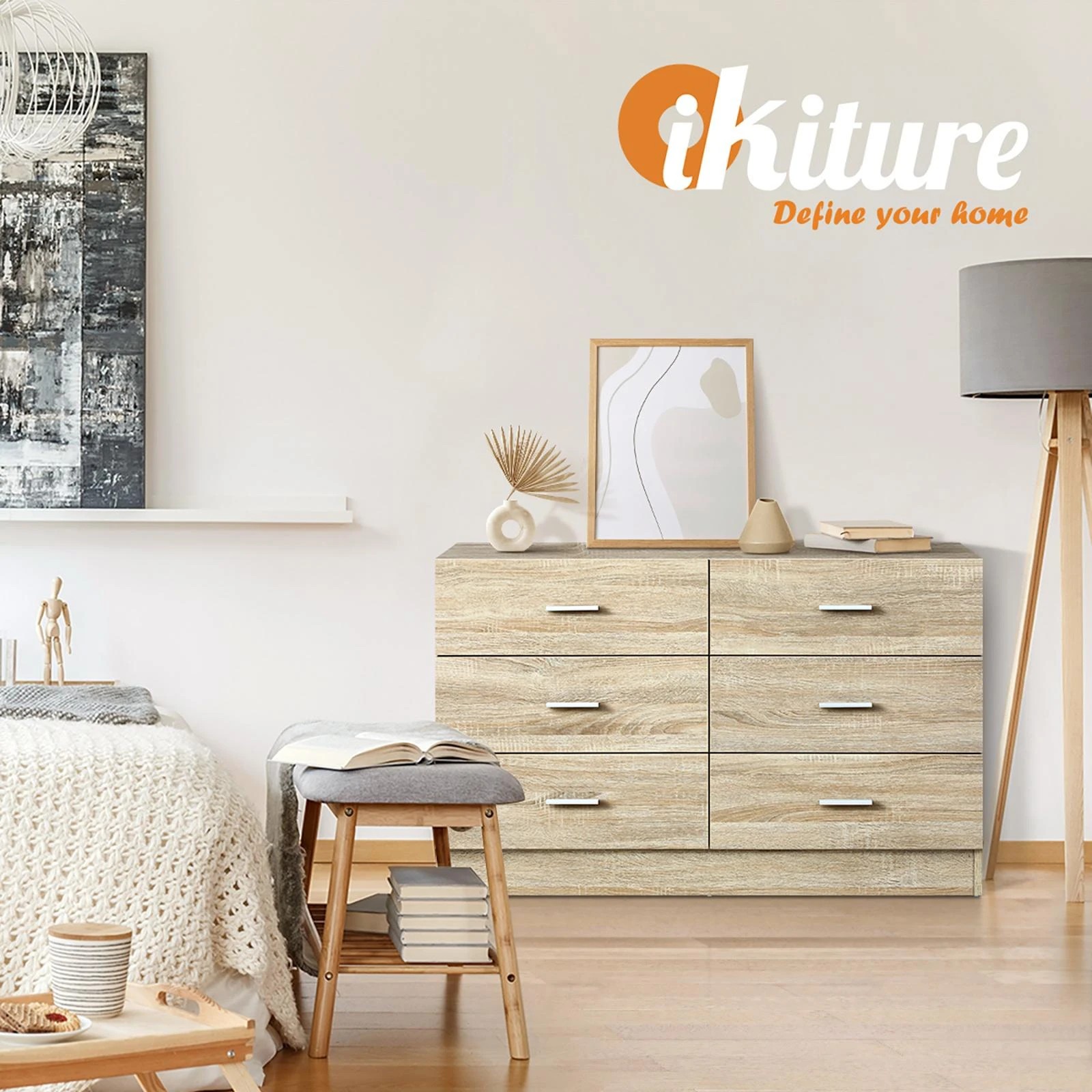 4 Oikiture 6 Chest of Drawers Dresser Table Lowboy Storage Cabinet - Natural, 4 of 8