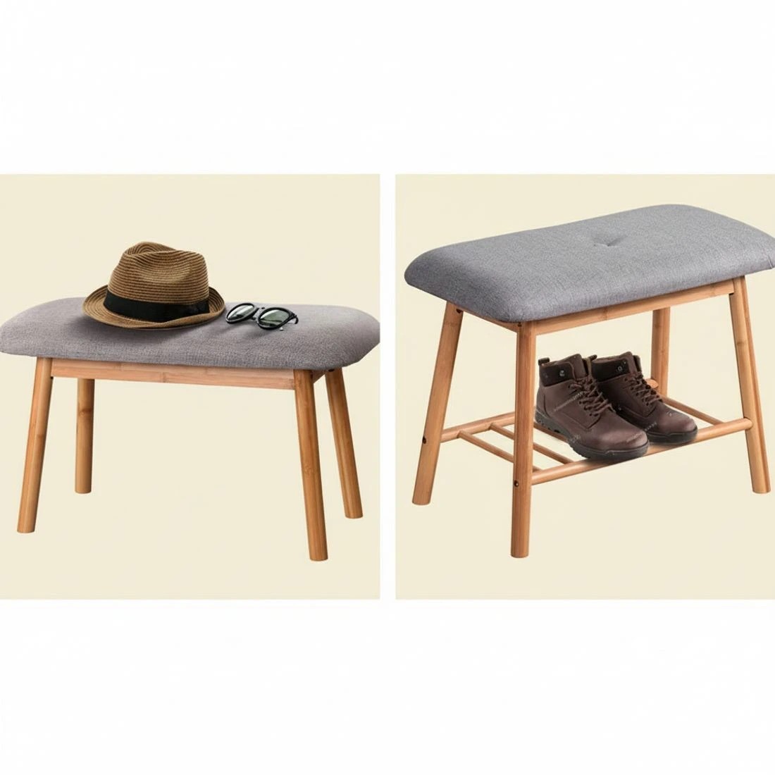 5 Artiss Shoe Rack Shoe Bench Fabric Seat 2 Pairs - Natural, 5 of 6