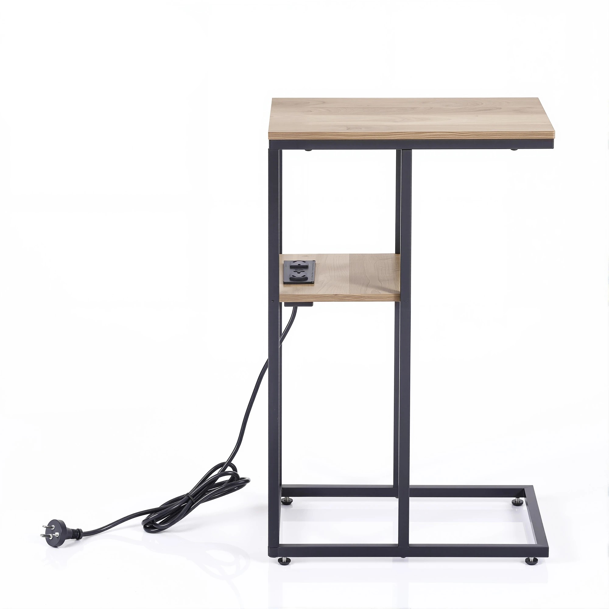 8 Artiss C-Shaped End Table Charging Station 2-Tier Smart Side Coffee Table Bedside Wood - Black, 8 of 8