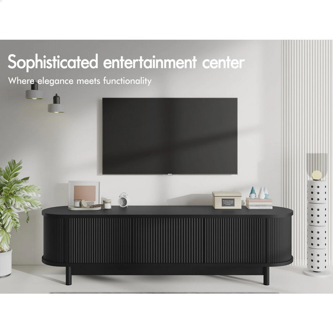 2 Alfordson TV Cabinet Entertainment Unit Stand 160cm Storage Shelf - Black, 2 of 10