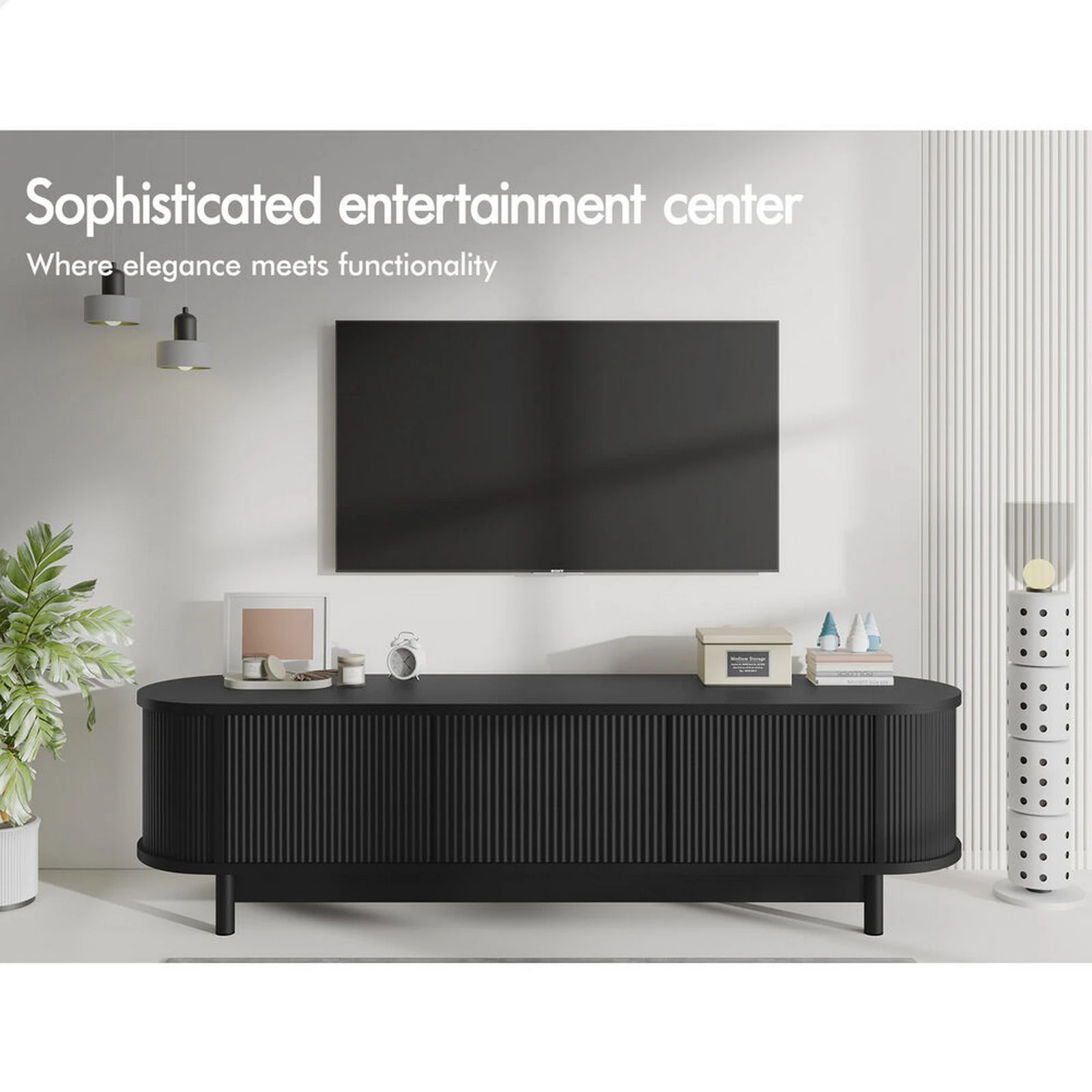 2 Alfordson TV Cabinet Entertainment Unit Stand 160cm Storage Shelf - Black, 2 of 10