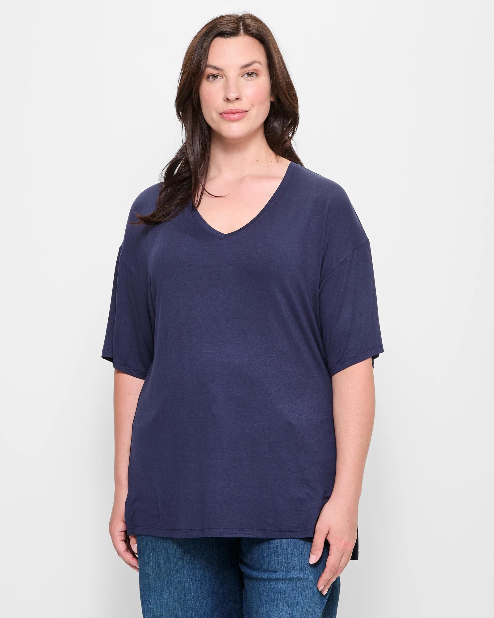 1 Target Plus Size V-neck T-shirt NAVY BLUE, 1 of 5