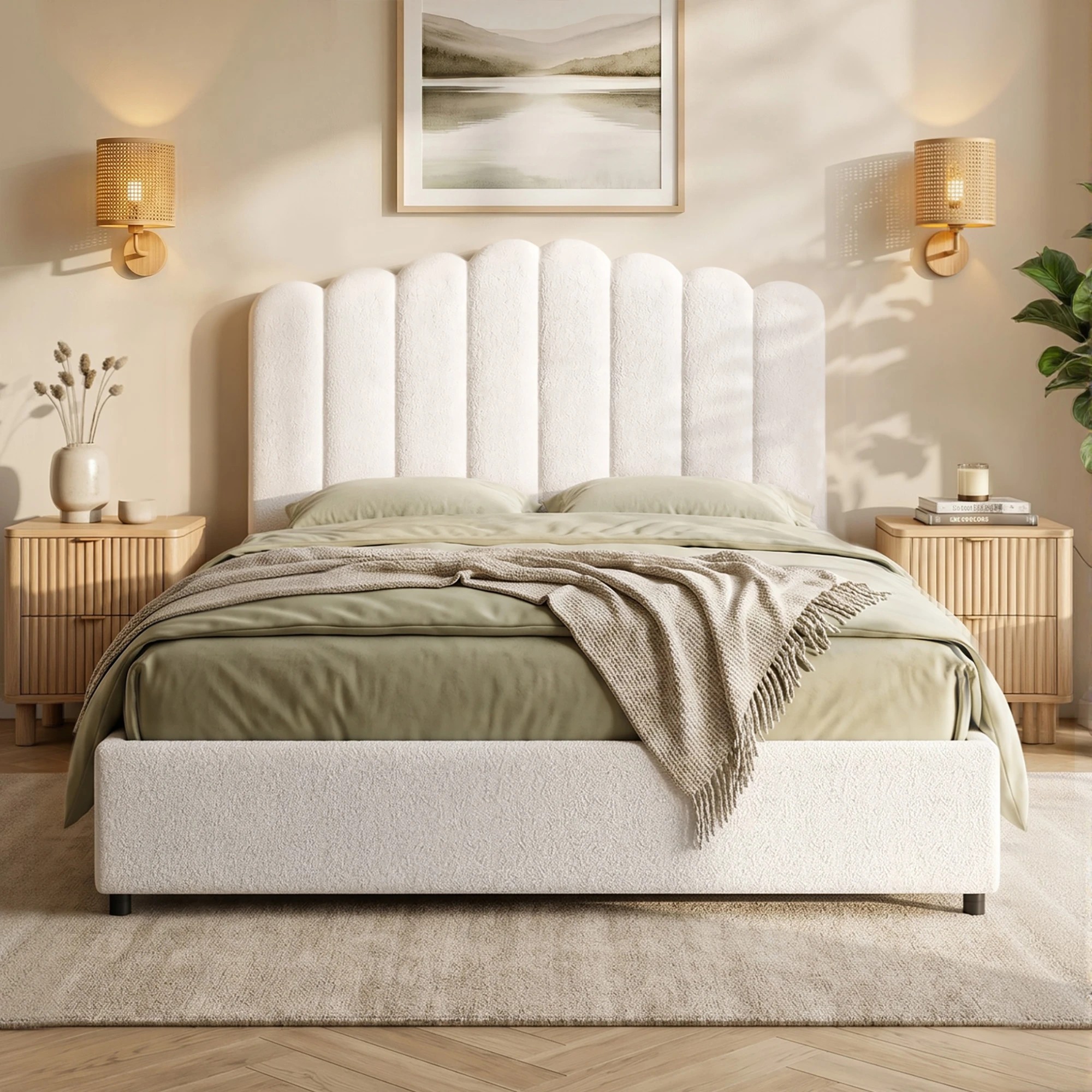 7 Artiss Bed Frame Boucle - Double Bed - White, 7 of 7